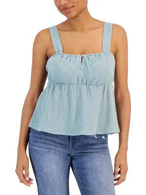 Juniors Womens Sleeveless Eyelet Peplum Top