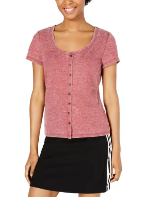 Juniors Womens Waffle Knit Floral T-Shirt
