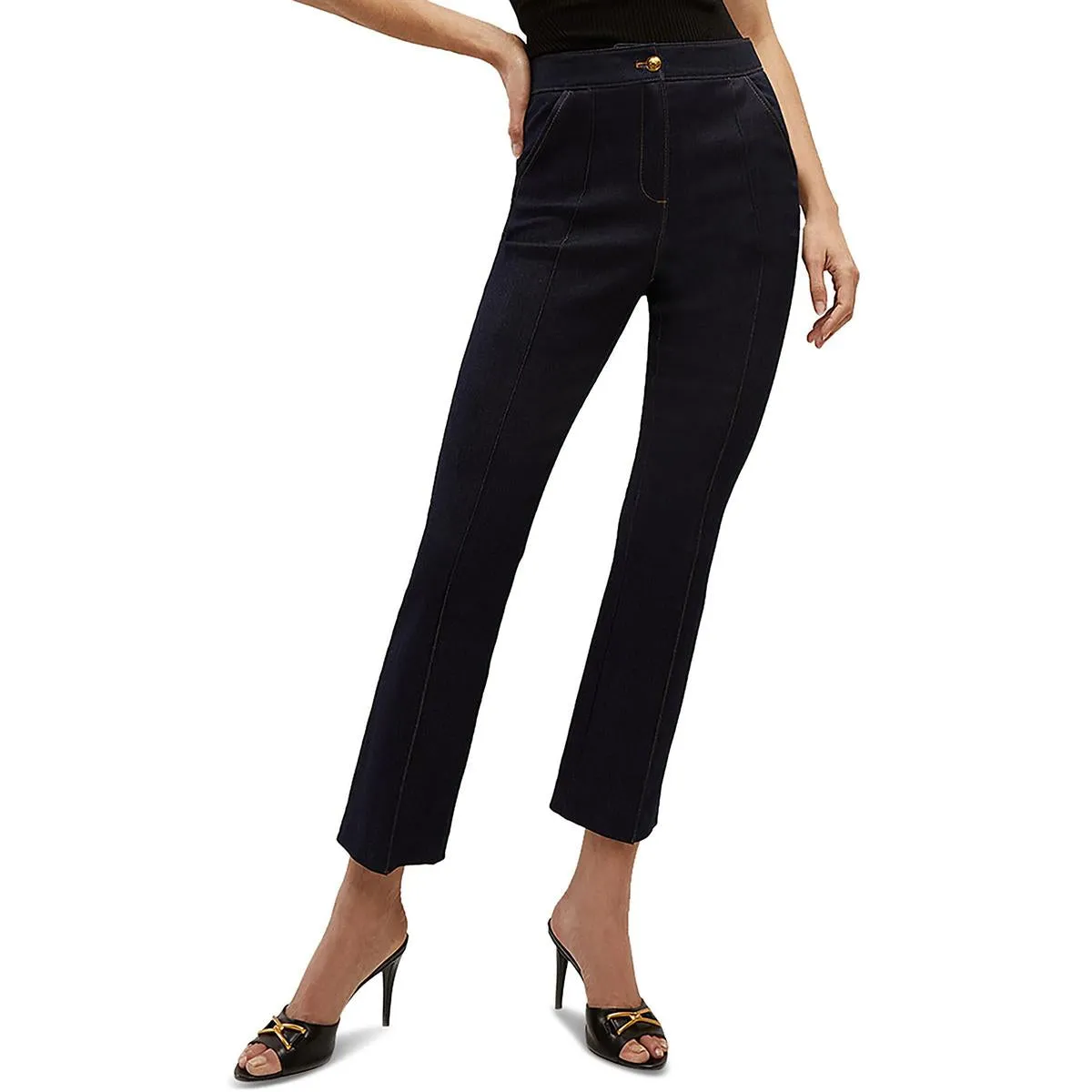 Kimra Womens High Rise Straight Leg Cropped Pants