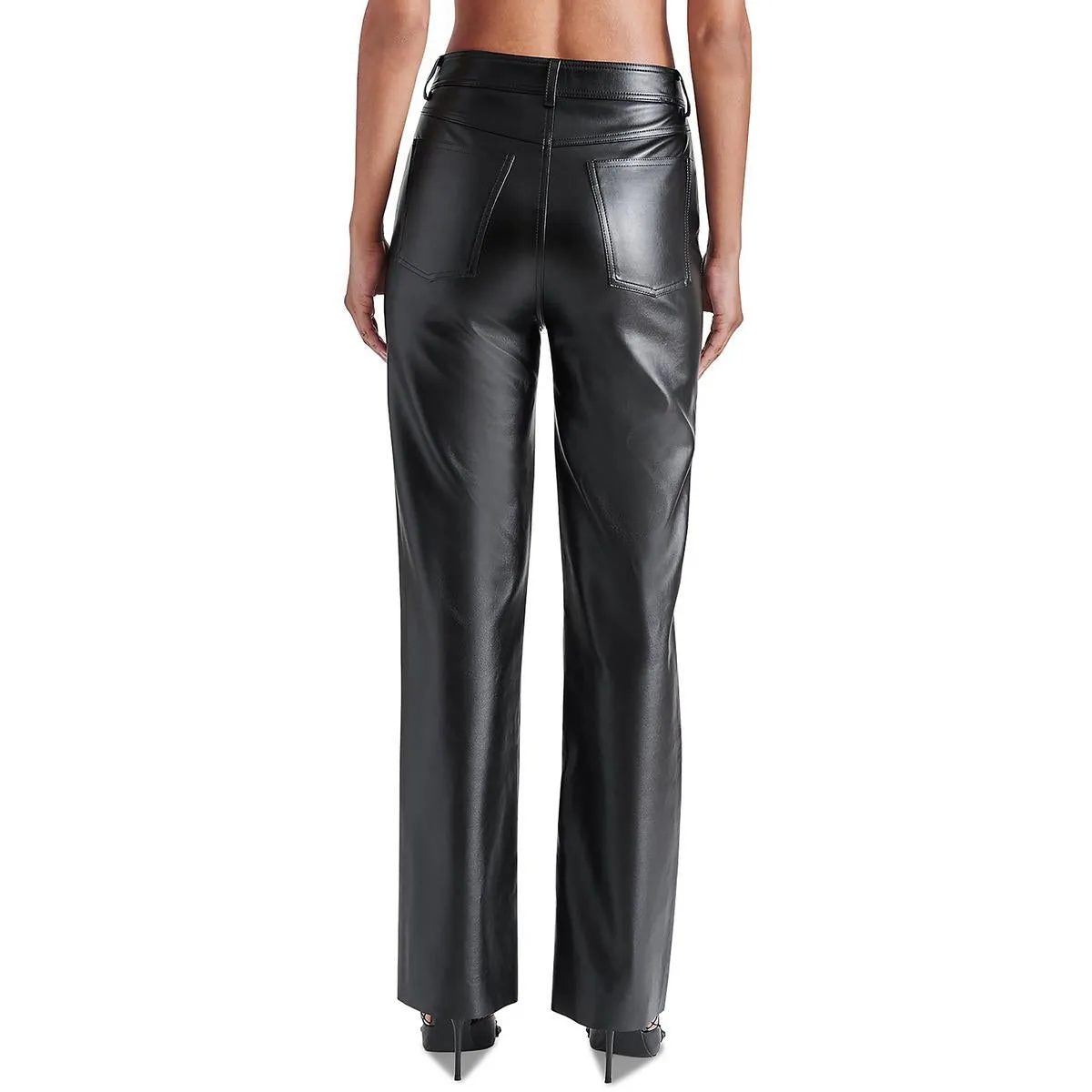 Loren Womens Faux Leather Mid-Rise Straight Leg Pants