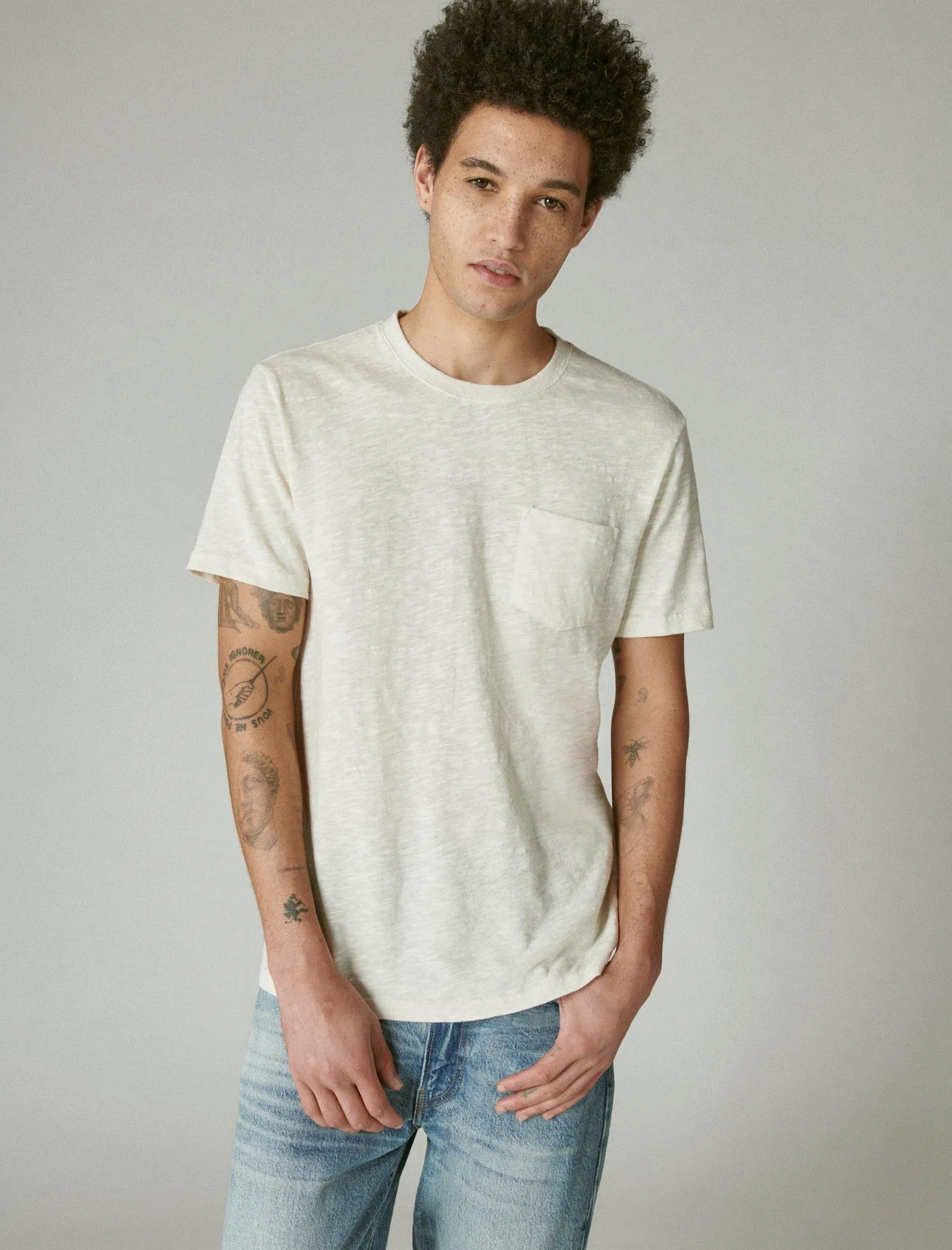 Lucky Brand Mens Linen Pocket Crew