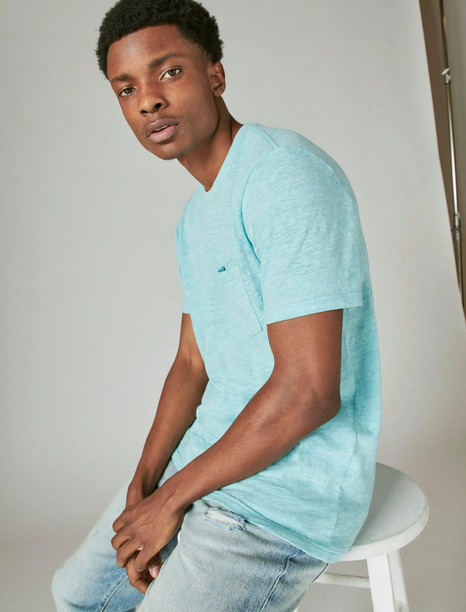 Lucky Brand Mens Linen Pocket Crew