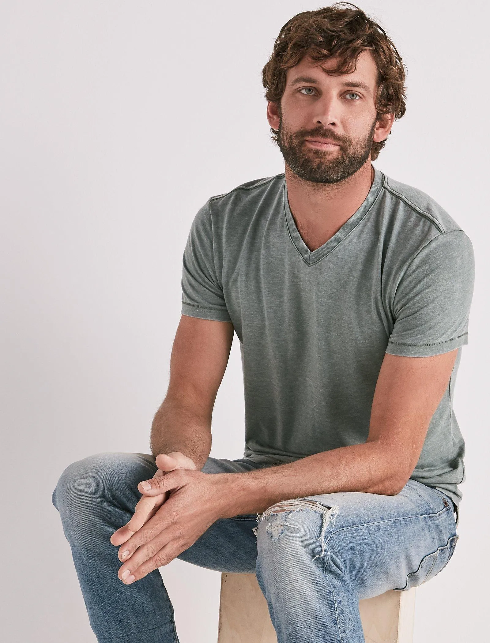 Lucky Brand Mens Venice Burnout V-Neck Tee.