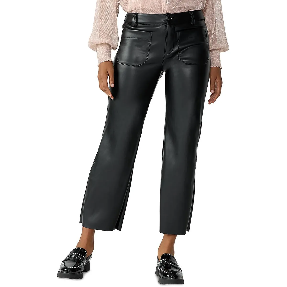 Marine Womens Faux Leather Crop Ankle Pants