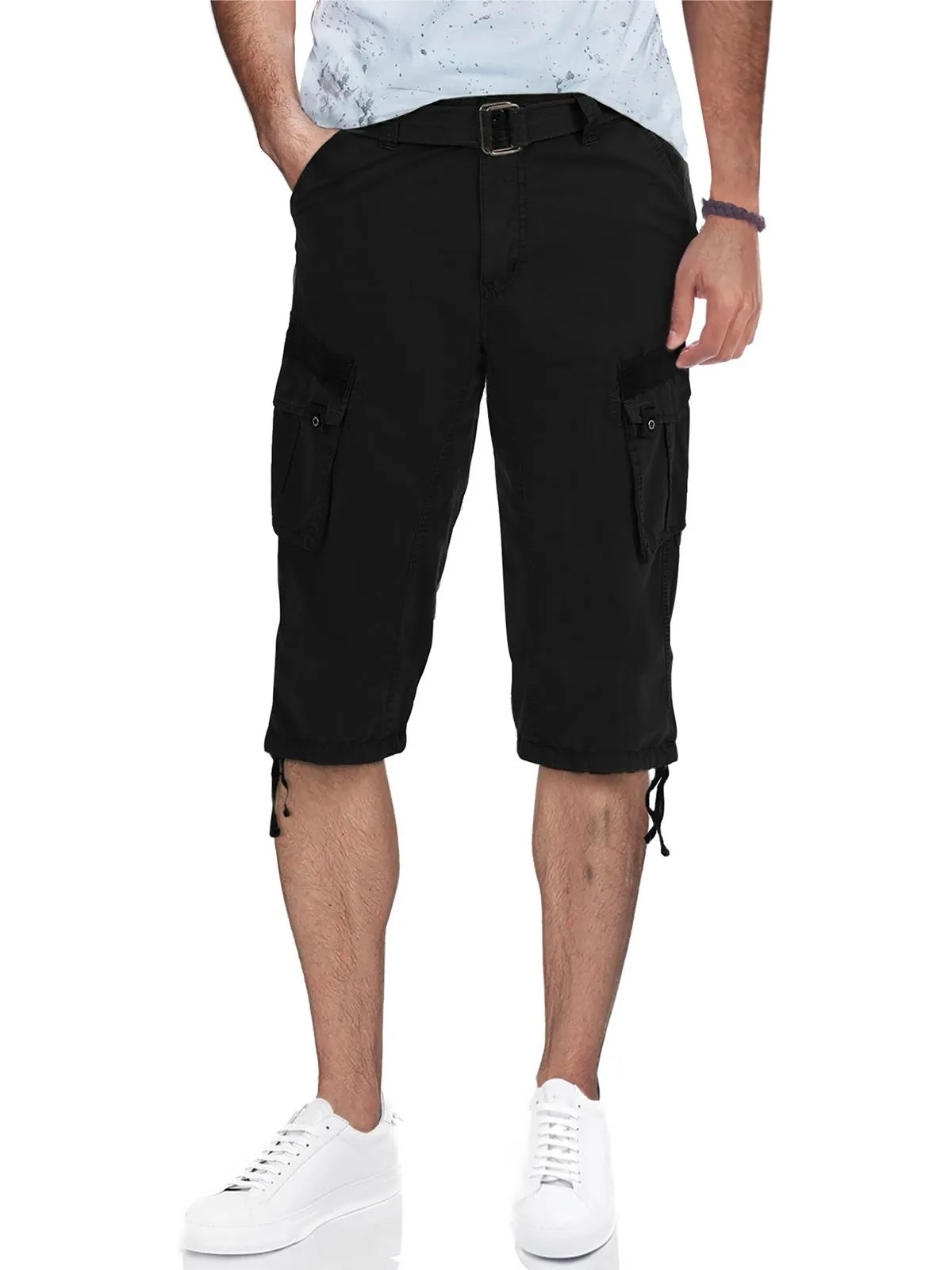 Mens Cargo Belted Capri Pants