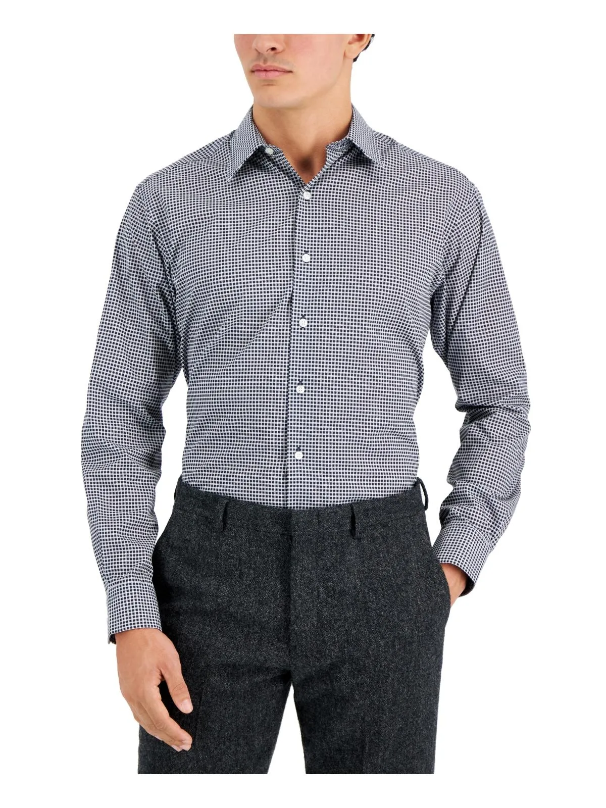 Mens Check Print Cotton Dress Shirt