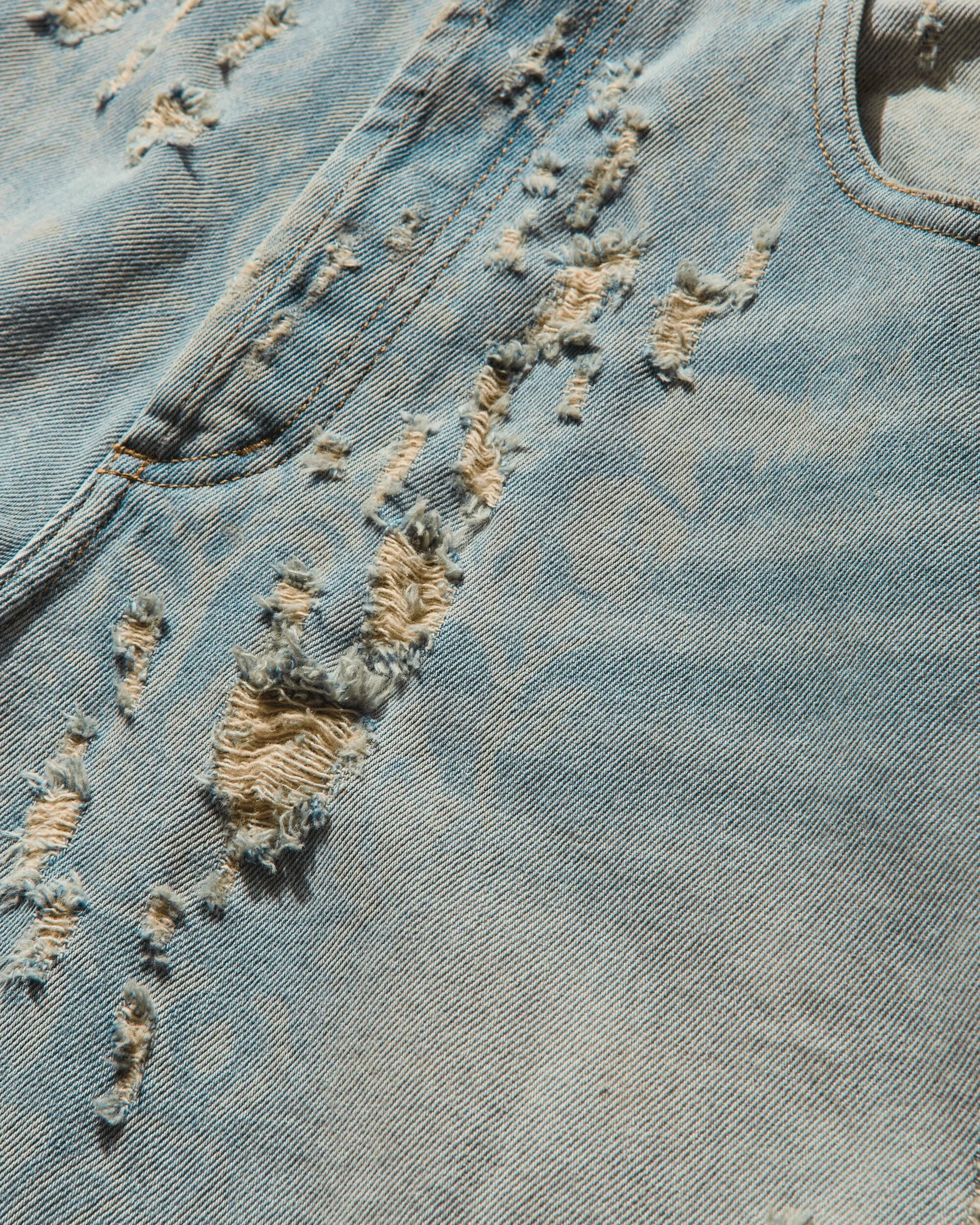 Men's Destroyed Lace Batten Jeans Blue