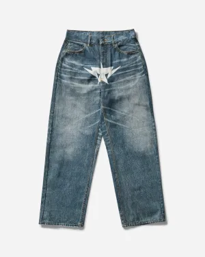 Men's Fake Print Sta Denim Pants Light Indigo
