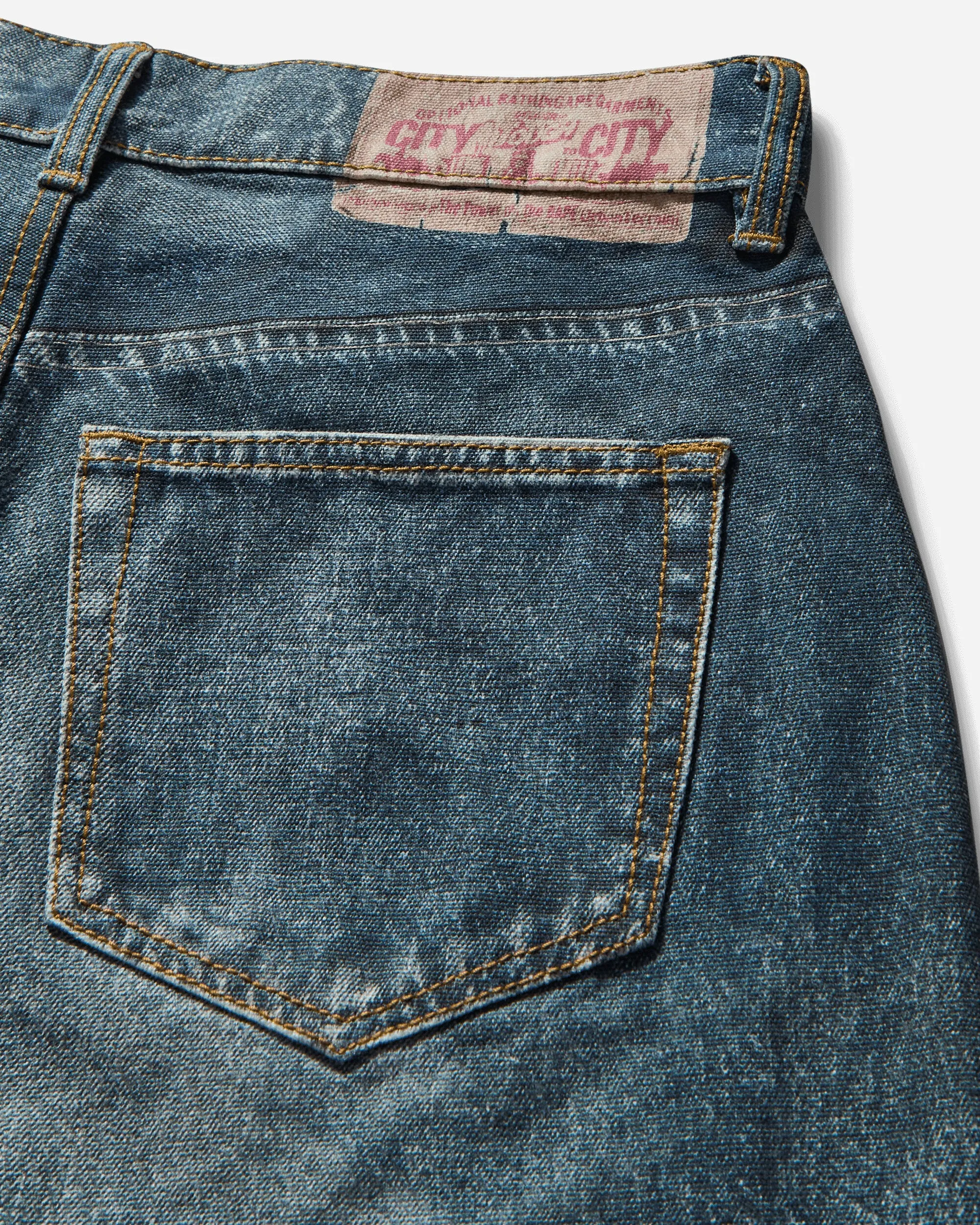 Men's Fake Print Sta Denim Pants Light Indigo