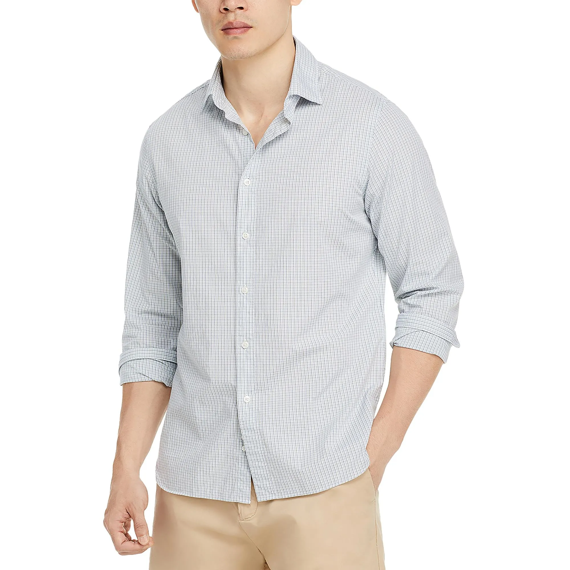 Mens Glen Plaid Long Sleeve Button-Down Shirt
