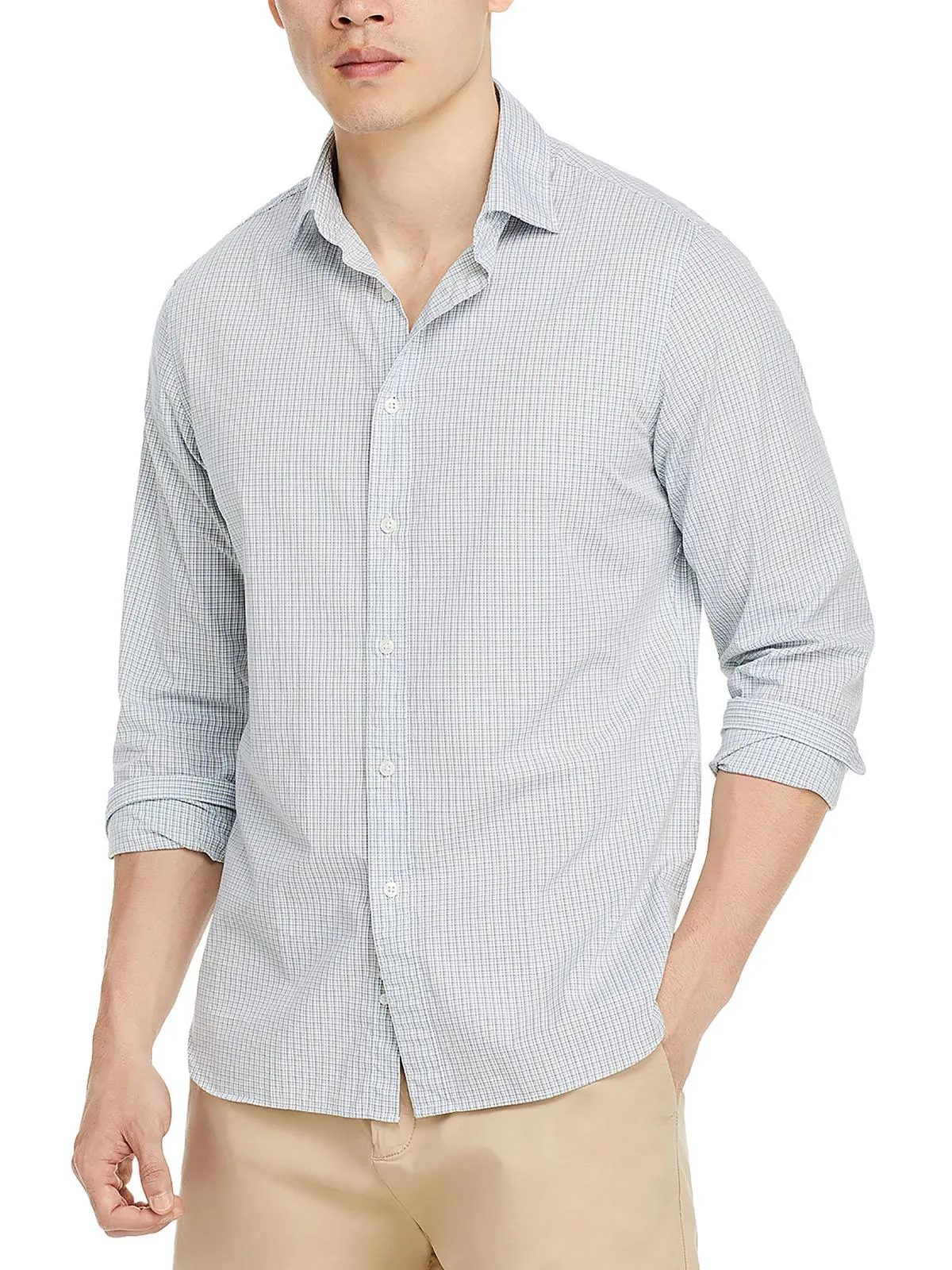 Mens Glen Plaid Long Sleeve Button-Down Shirt