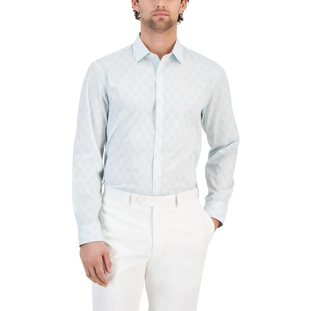 Mens Printed Cotton Button-Down Shirt
