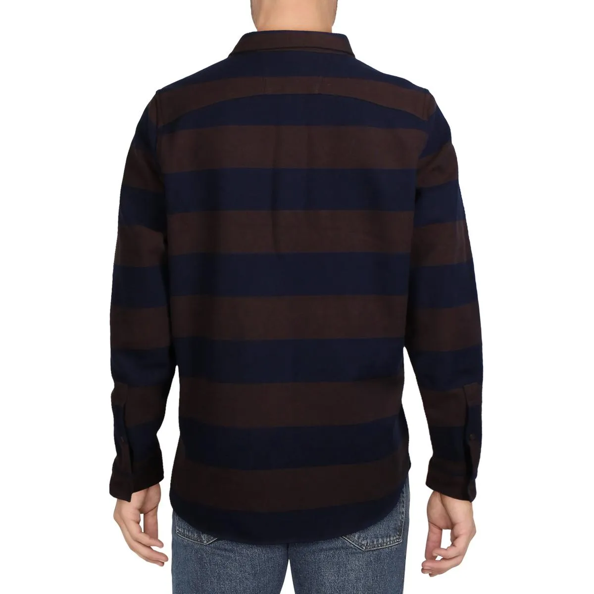 Mens Striped Flannel Button-Down Shirt
