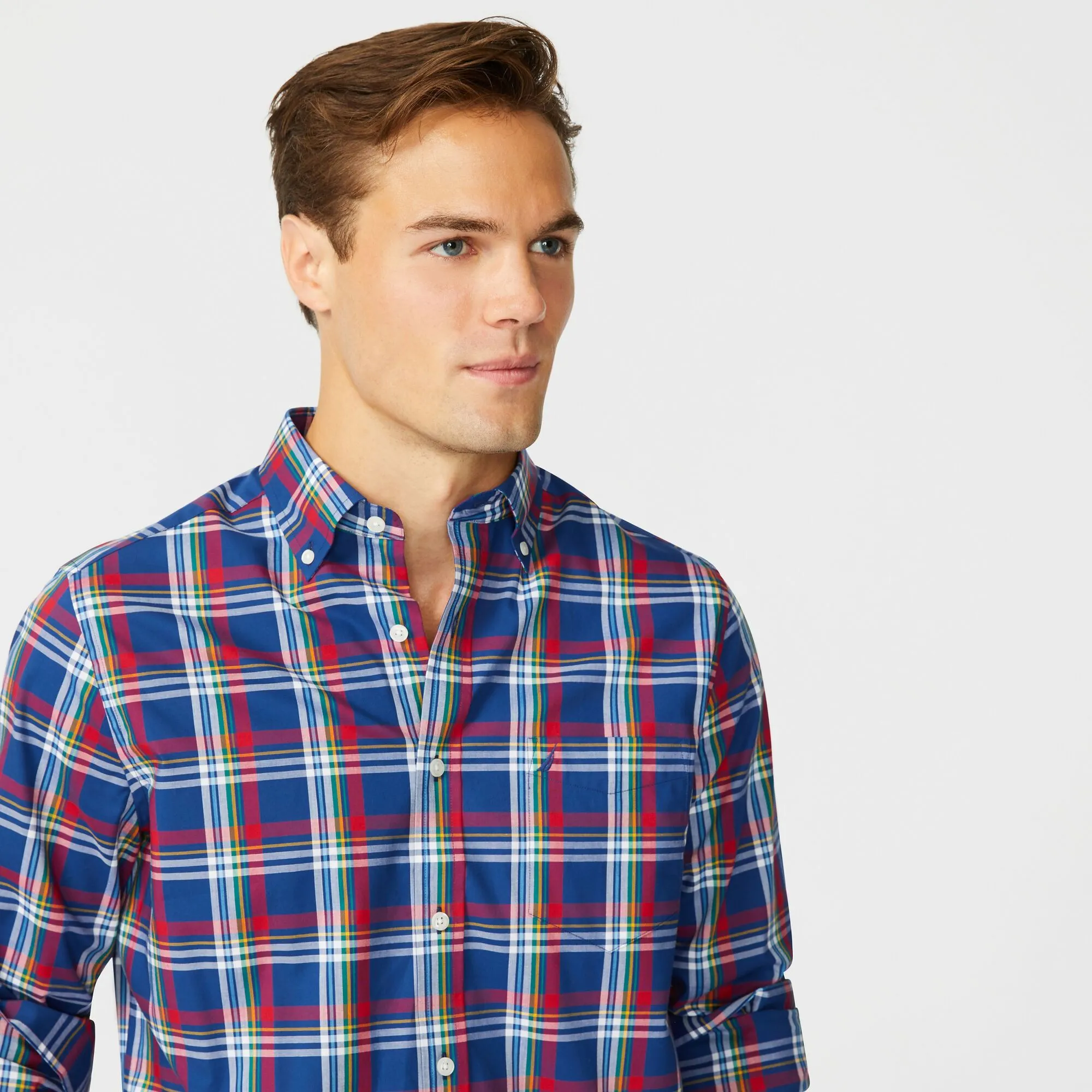 Nautica Mens Big & Tall Classic Fit Wrinkle-Resistant Plaid Shirt