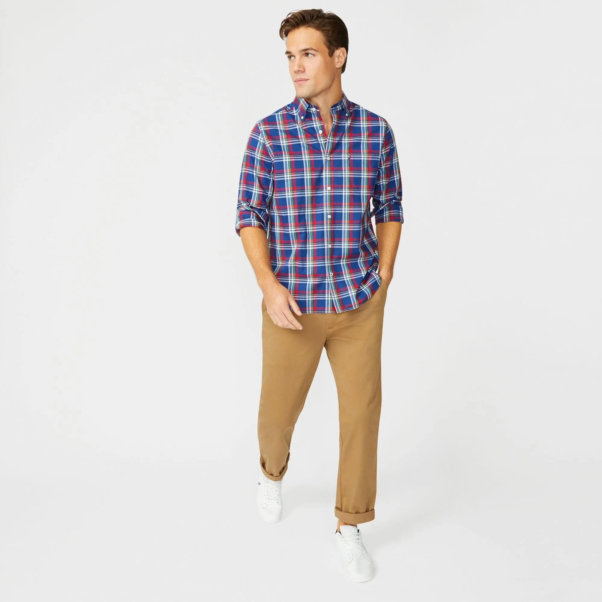 Nautica Mens Big & Tall Classic Fit Wrinkle-Resistant Plaid Shirt
