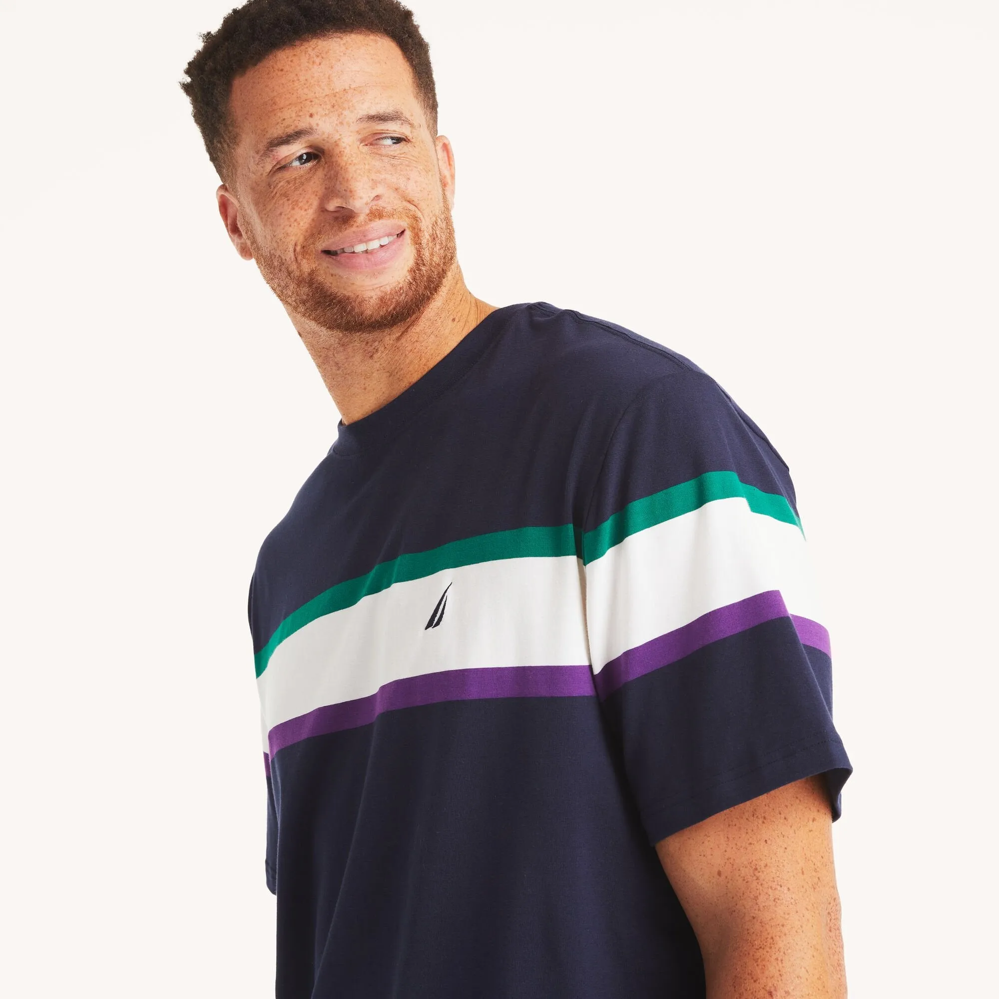 Nautica Mens Big & Tall Striped Crewneck T-Shirt