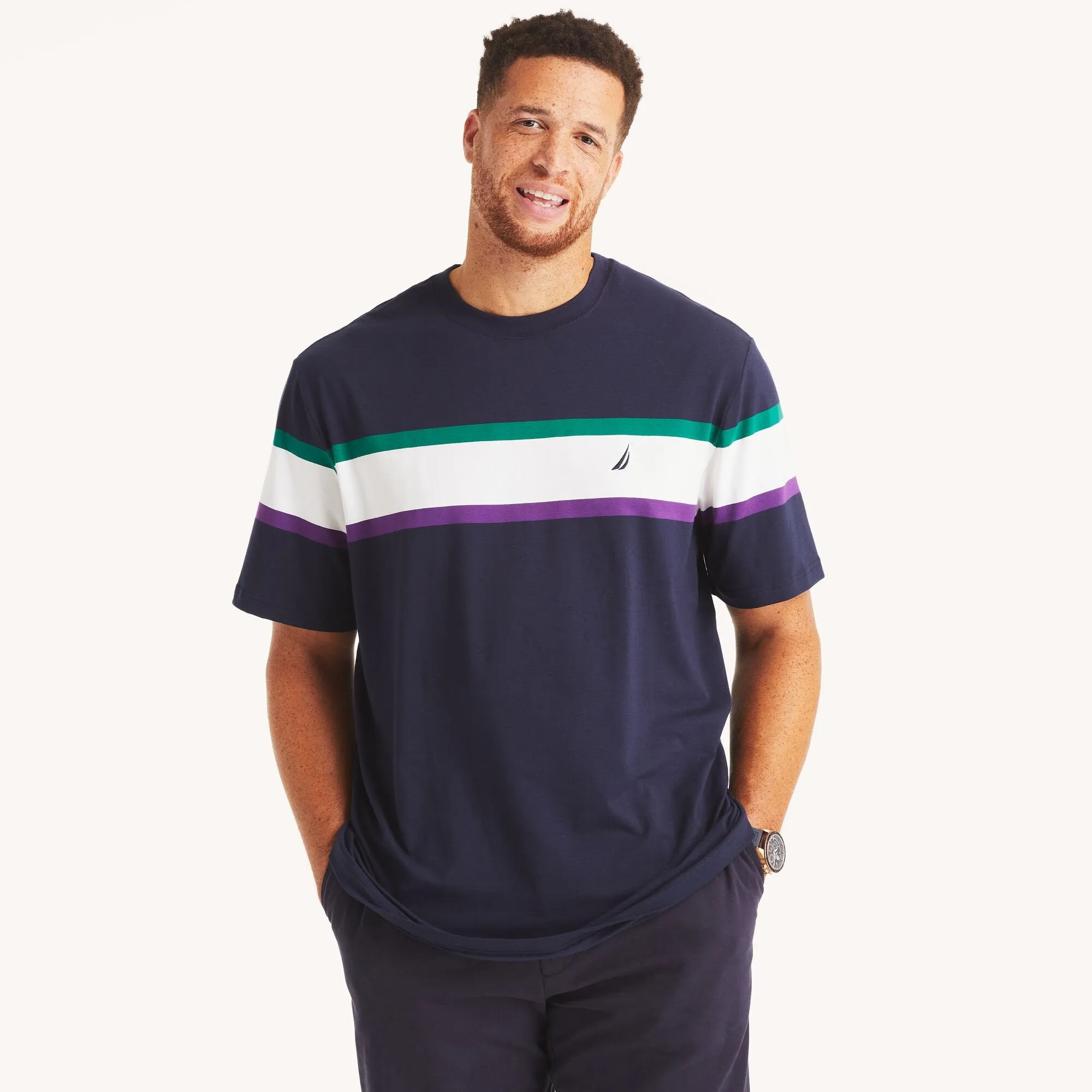 Nautica Mens Big & Tall Striped Crewneck T-Shirt