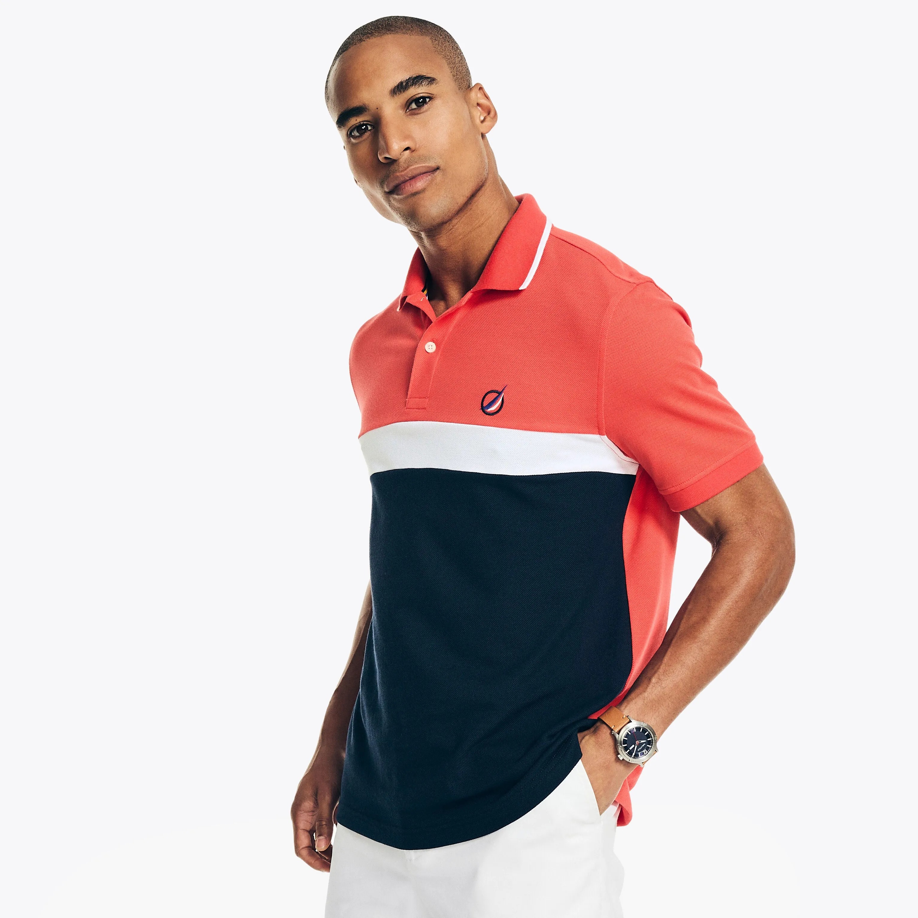Nautica Mens Classic Fit Chest-Stripe Polo