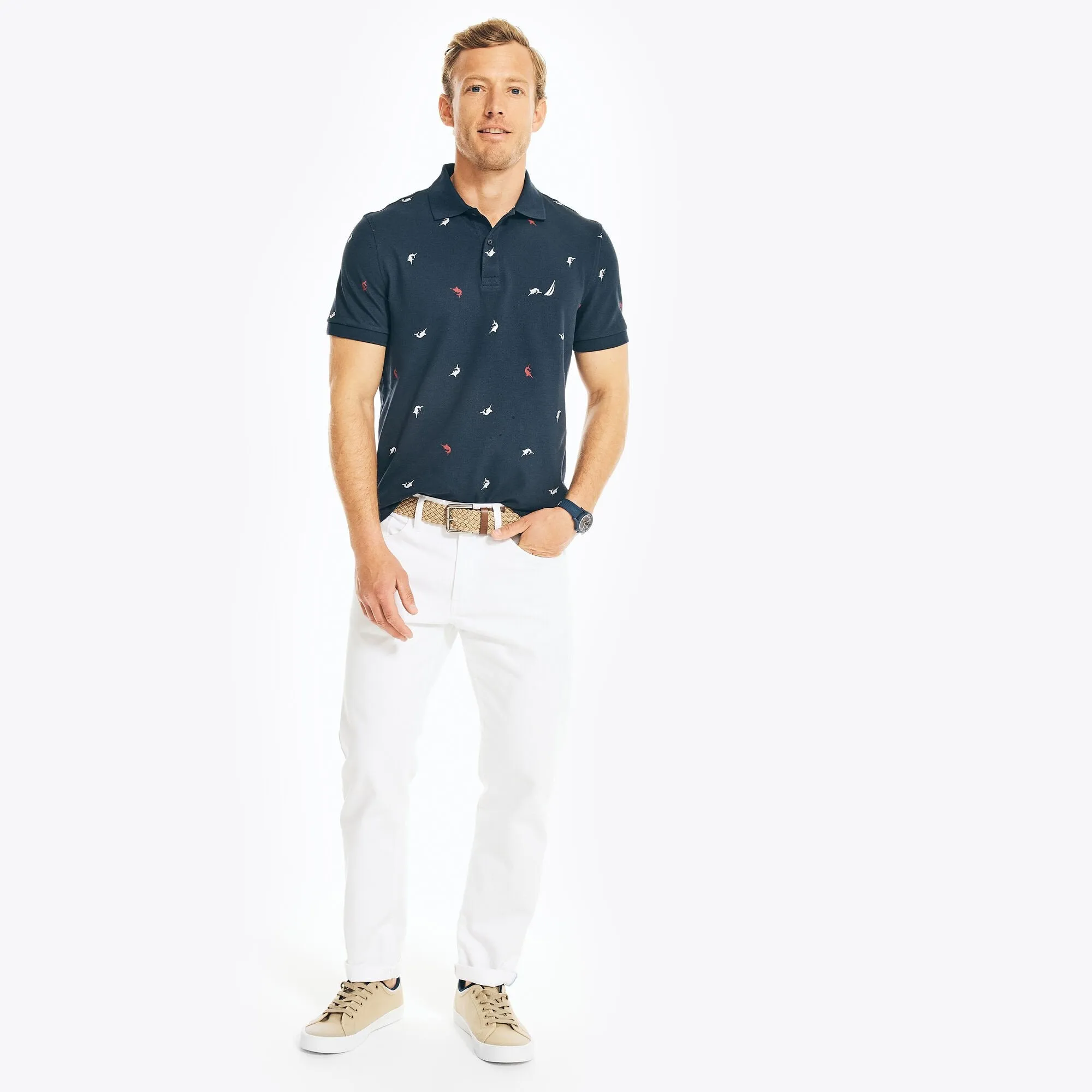 Nautica Mens Classic Fit Printed Deck Polo