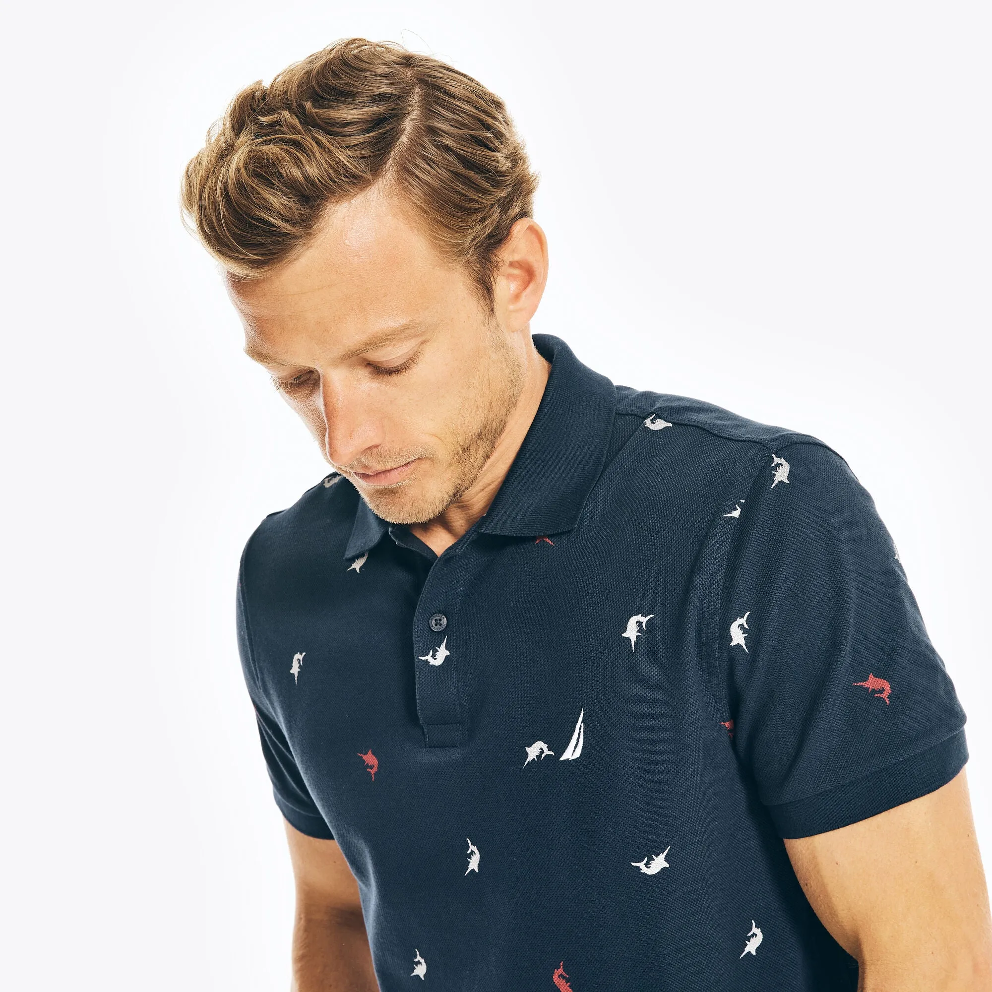 Nautica Mens Classic Fit Printed Deck Polo