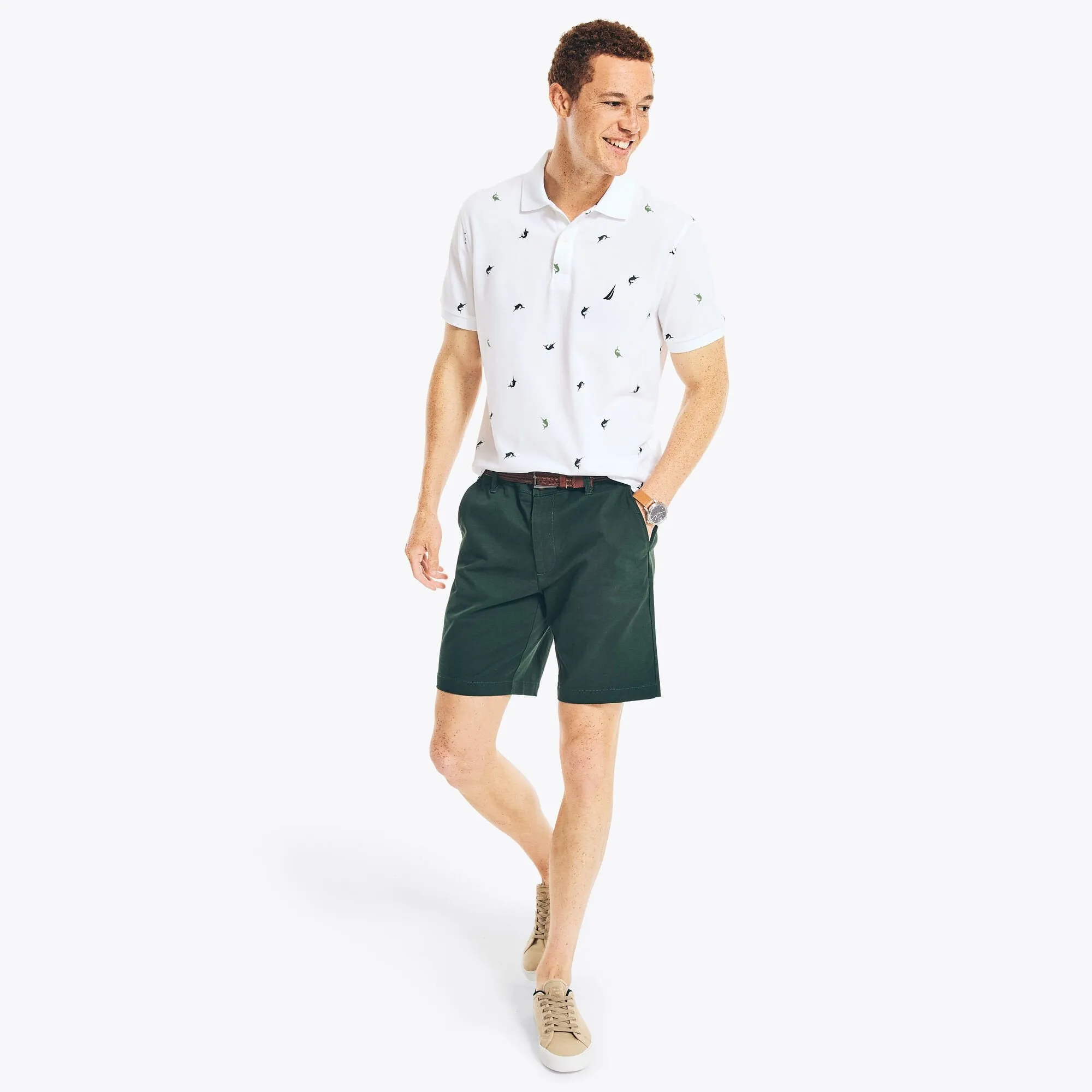 Nautica Mens Classic Fit Printed Deck Polo