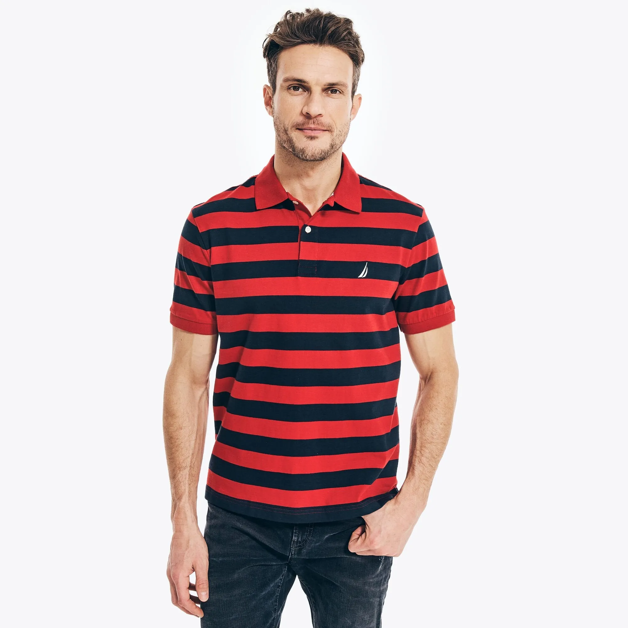 Nautica Mens Classic Fit Striped Polo