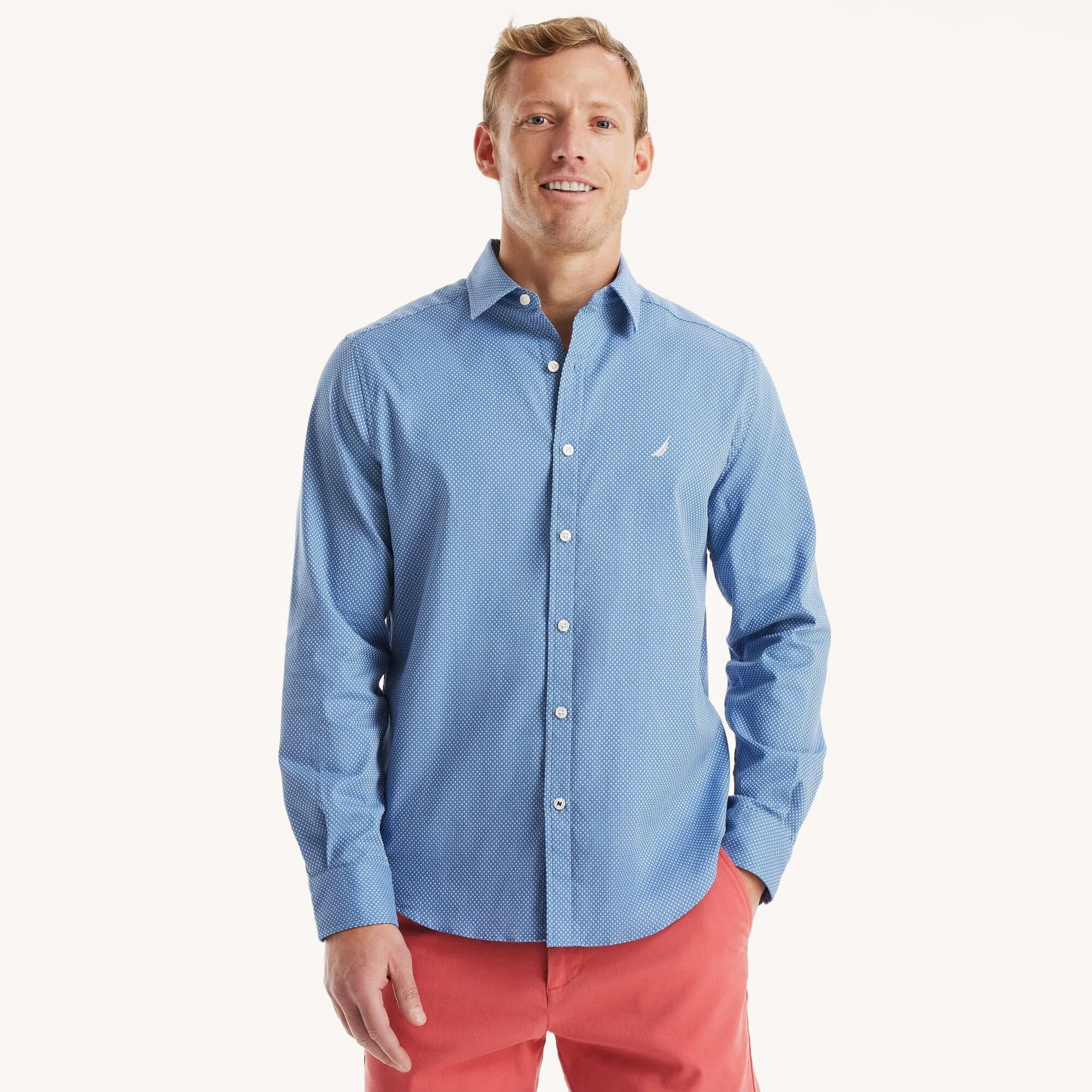 Nautica Mens Classic Fit Wrinkle-Resistant Dobby Shirt