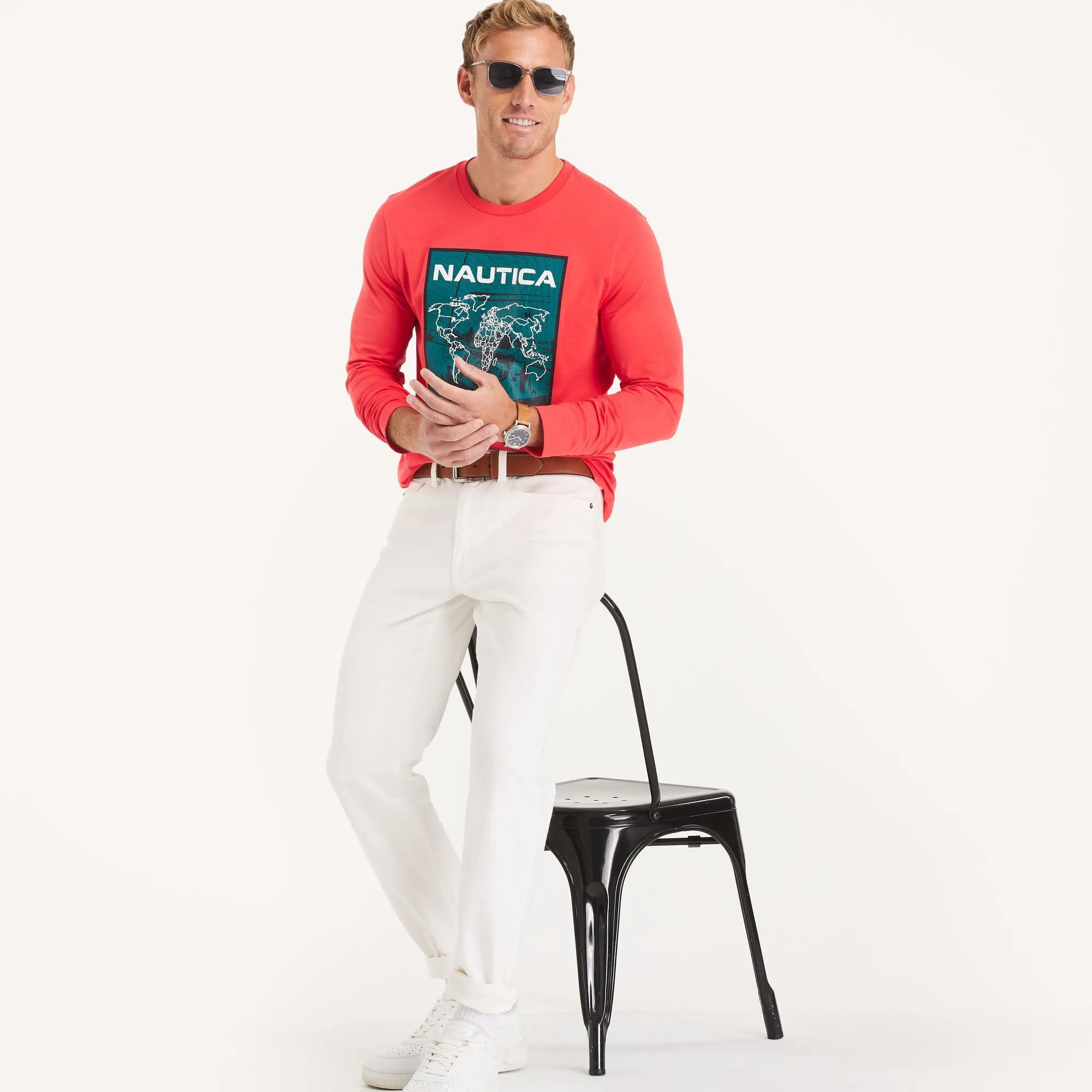 Nautica Mens Graphic Long-Sleeve T-Shirt