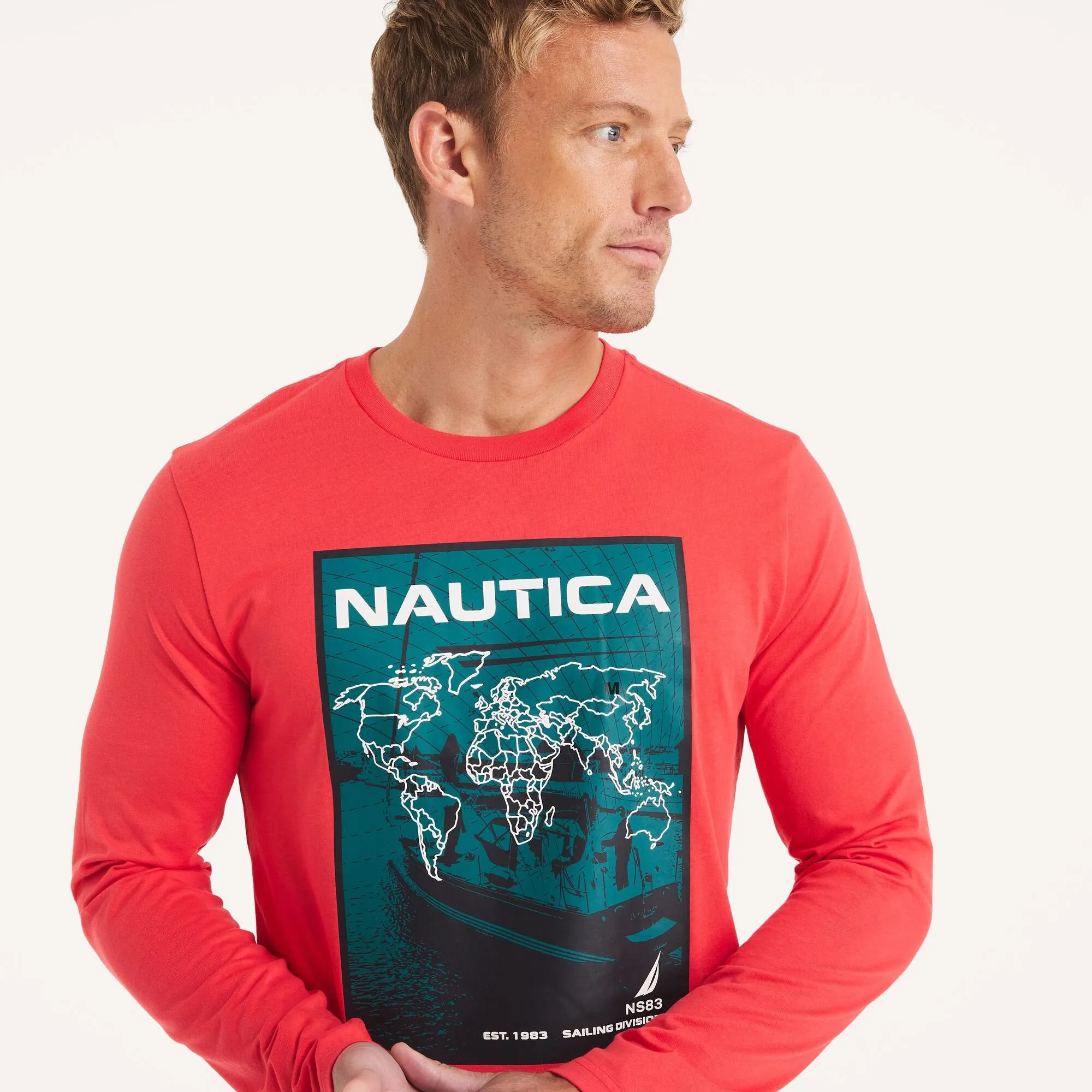 Nautica Mens Graphic Long-Sleeve T-Shirt