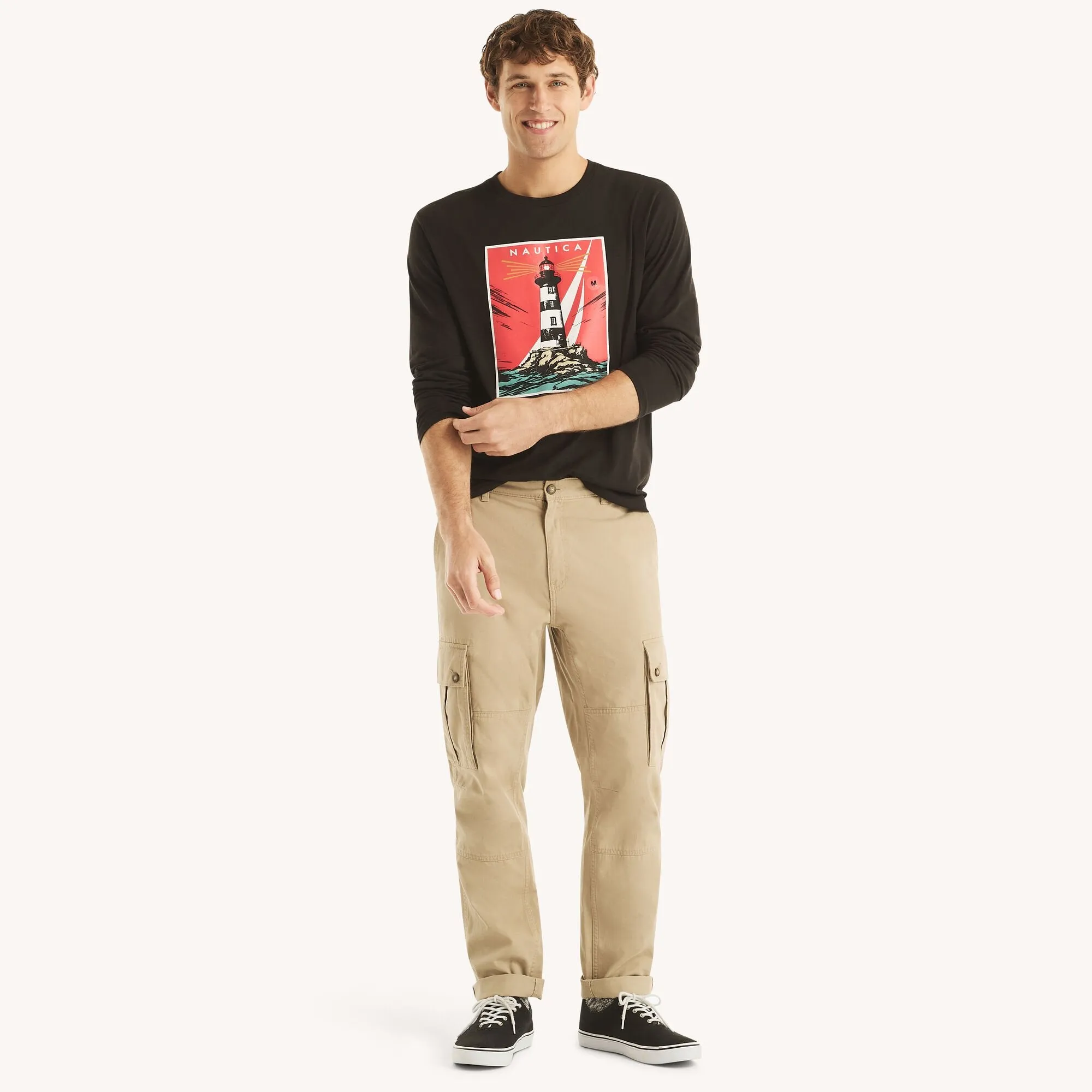 Nautica Mens Long-Sleeve Graphic T-Shirt