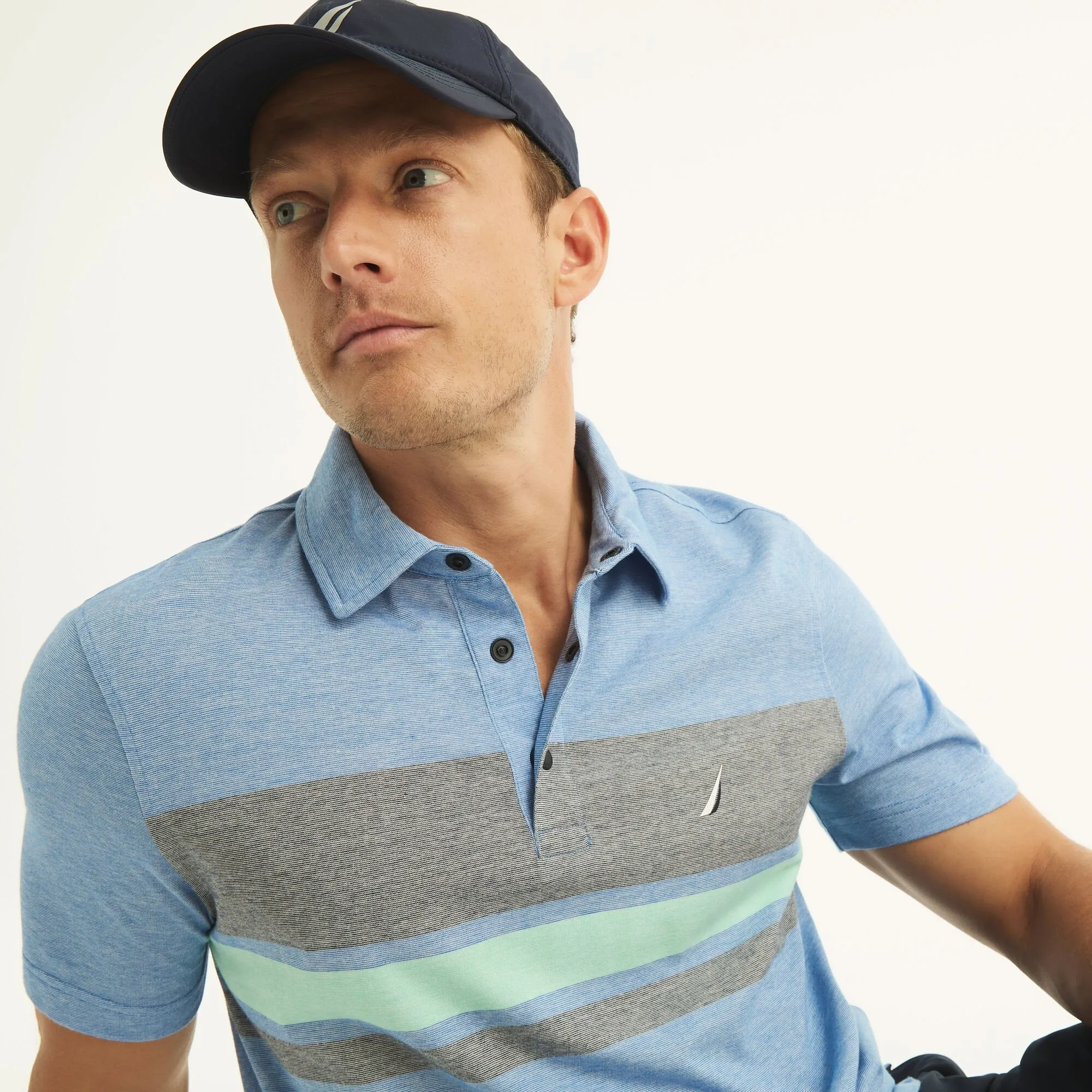 Nautica Mens Navtech Sustainably Crafted Classic Fit Striped Polo
