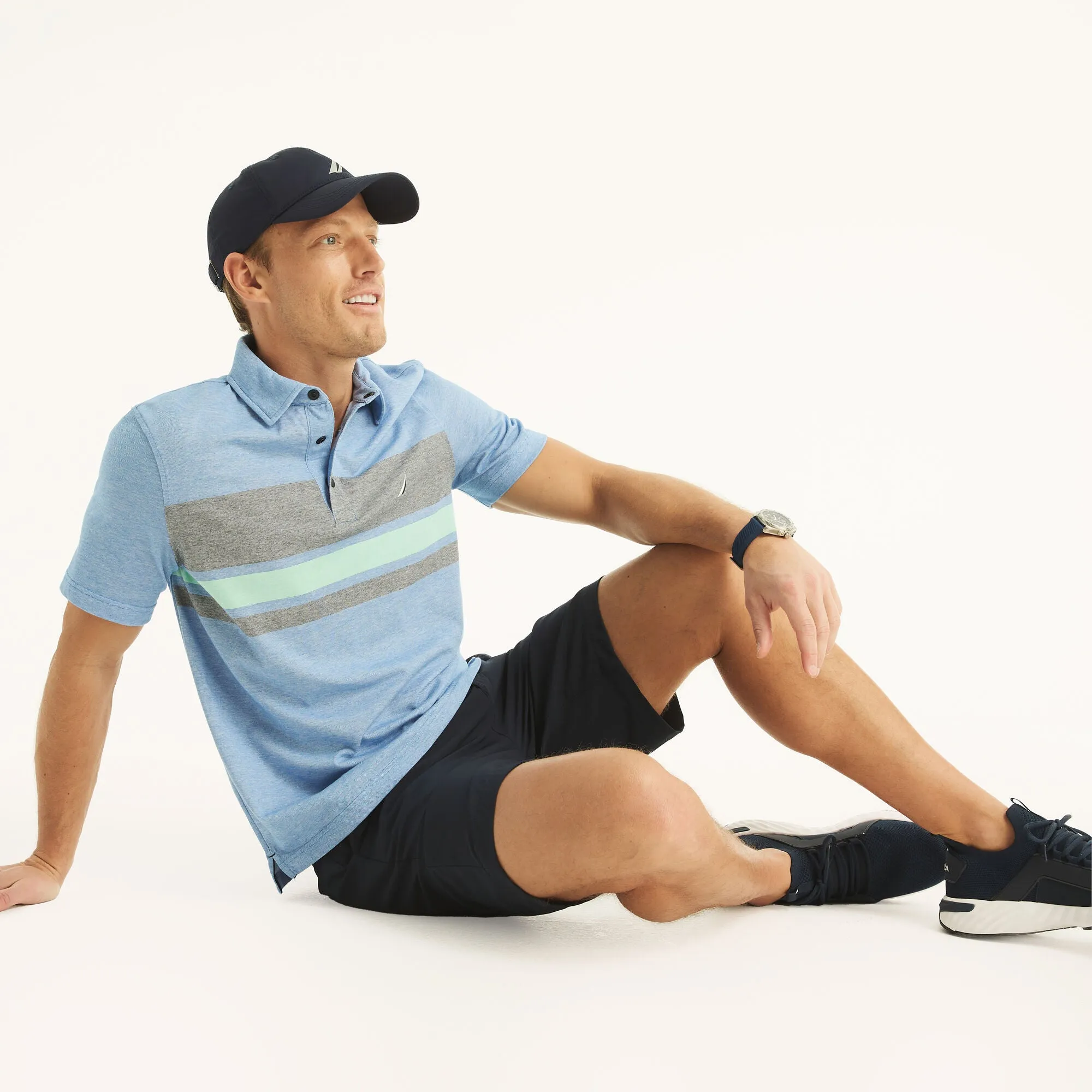 Nautica Mens Navtech Sustainably Crafted Classic Fit Striped Polo