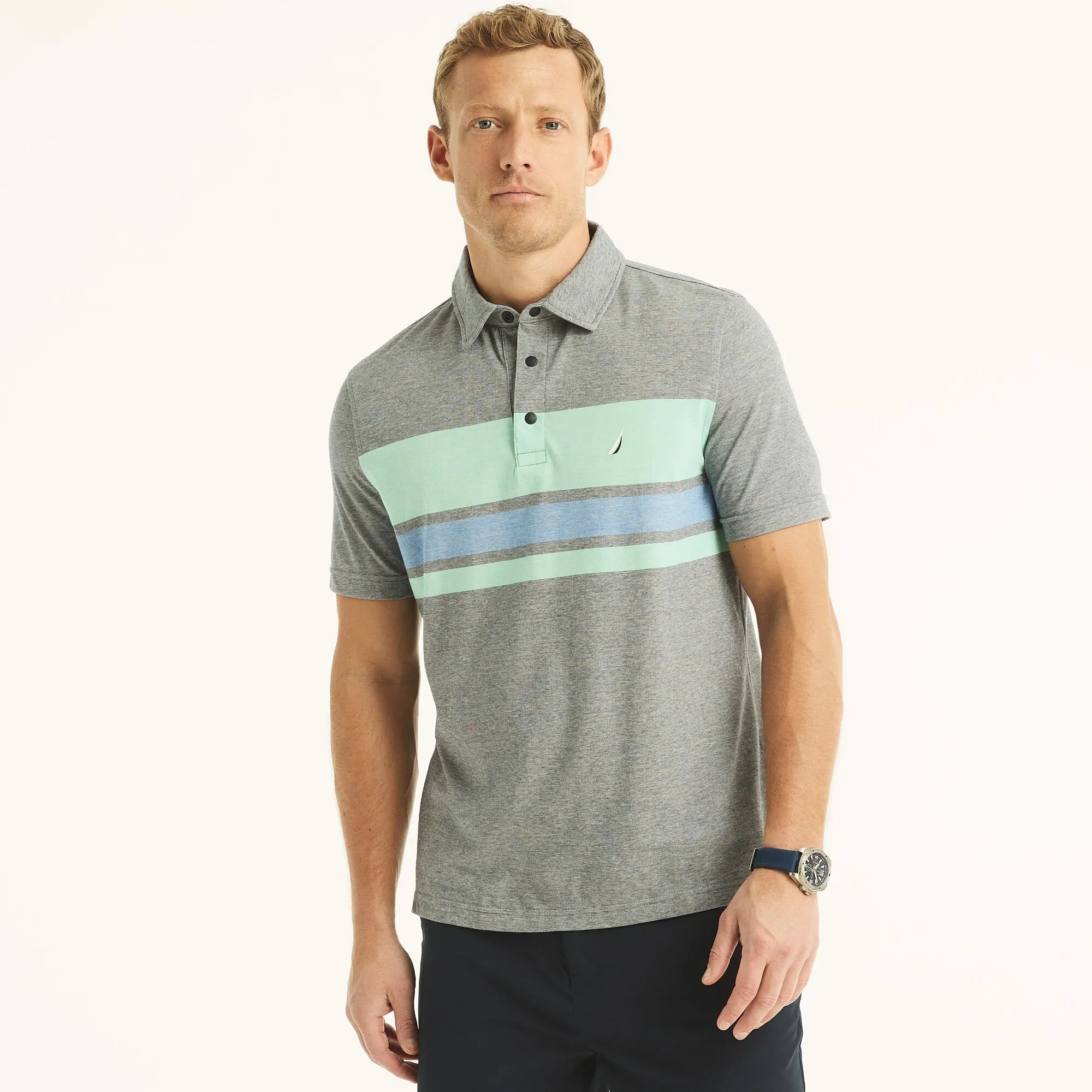Nautica Mens Navtech Sustainably Crafted Classic Fit Striped Polo