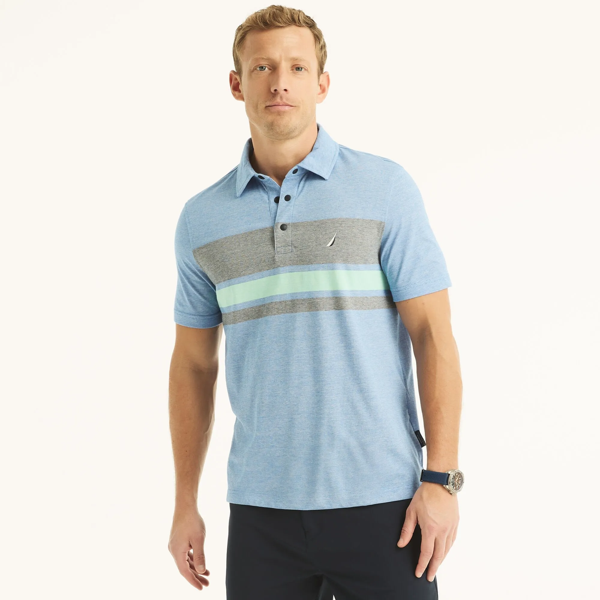 Nautica Mens Navtech Sustainably Crafted Classic Fit Striped Polo