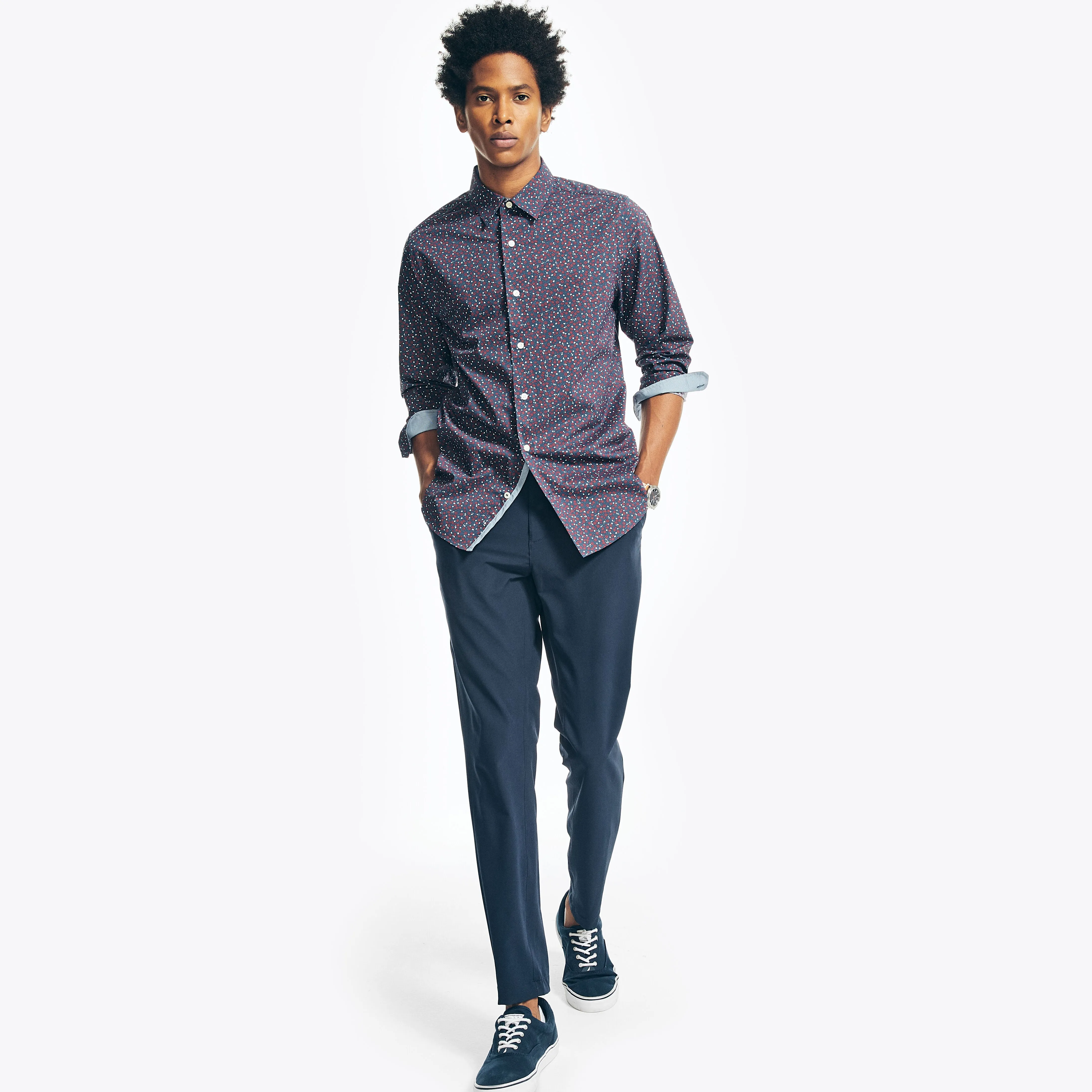Nautica Mens Navtech Trim Fit Printed Shirt