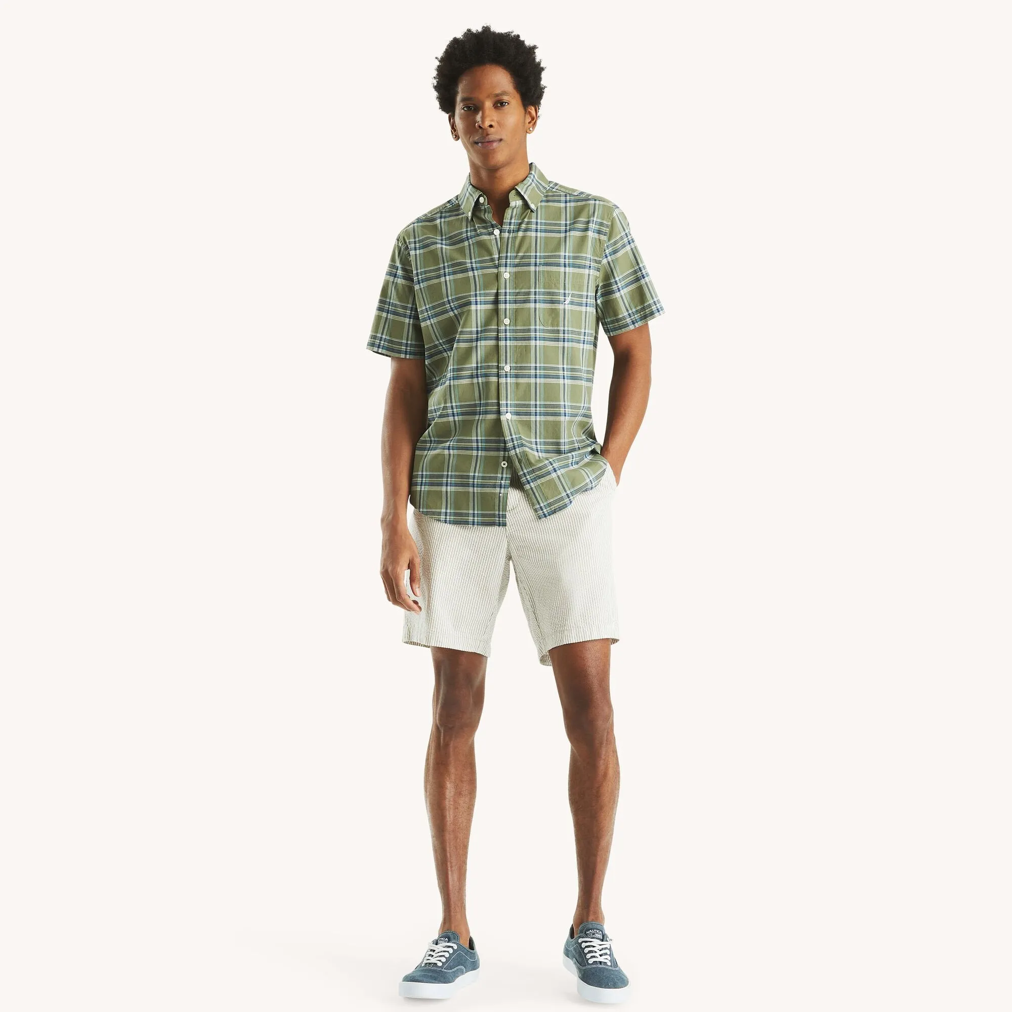 Nautica Mens Plaid Short-Sleeve Shirt
