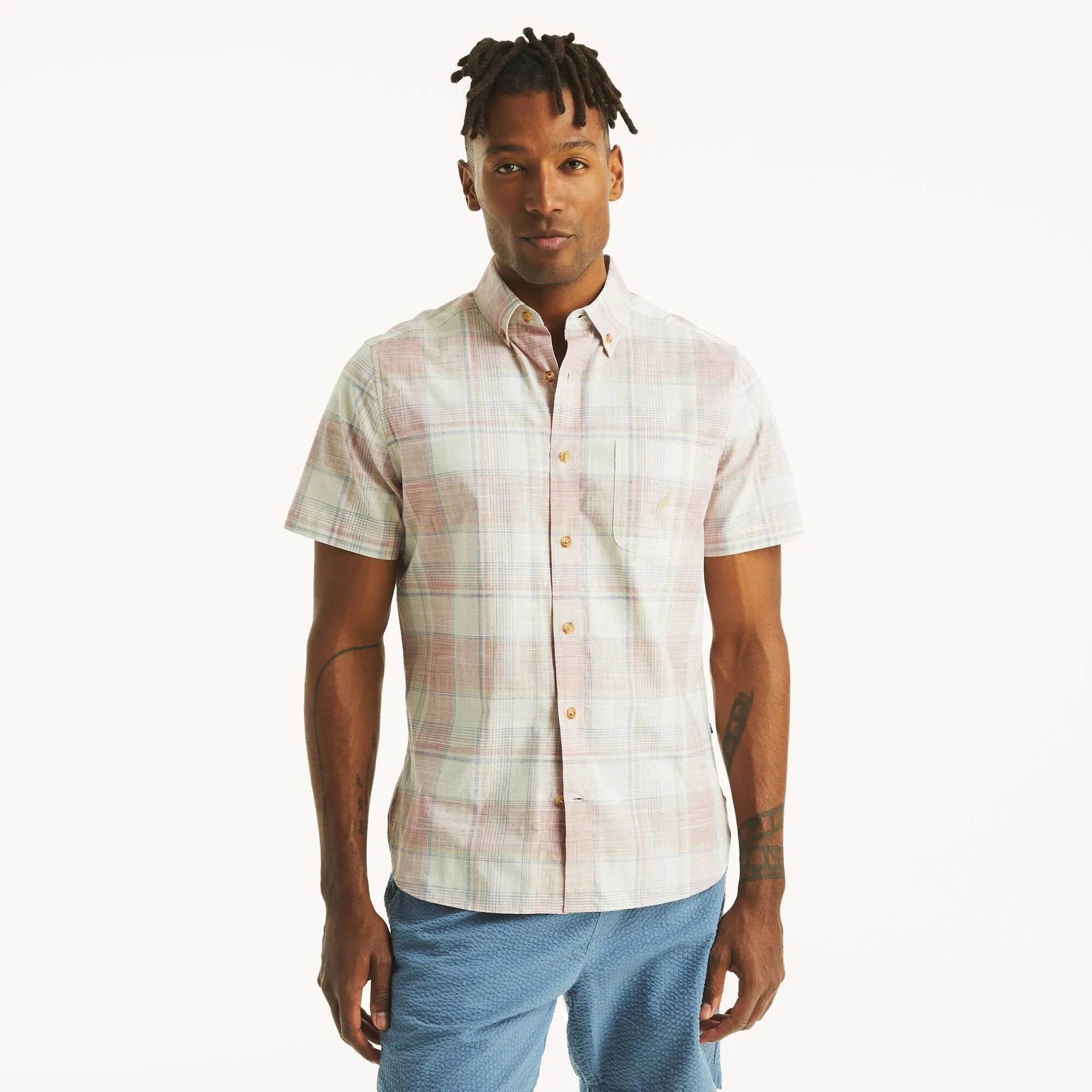Nautica Mens Plaid Short-Sleeve Shirt