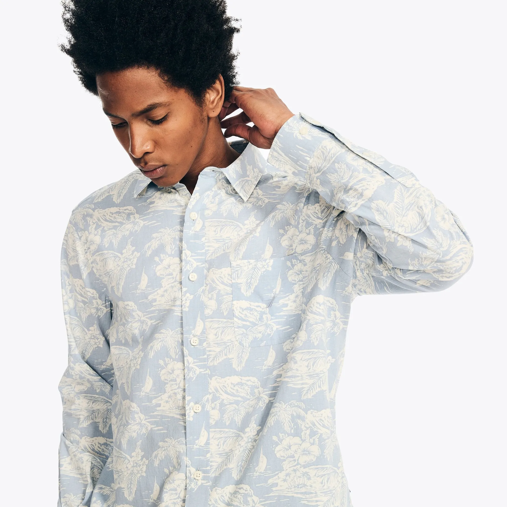 Nautica Mens Printed Poplin Shirt