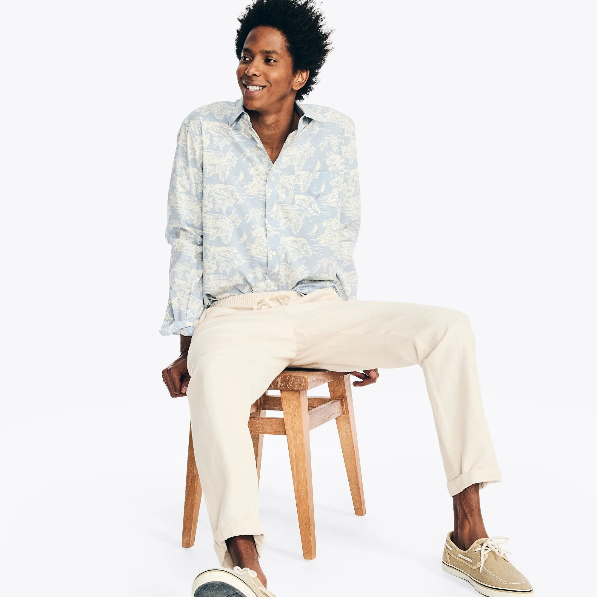 Nautica Mens Printed Poplin Shirt