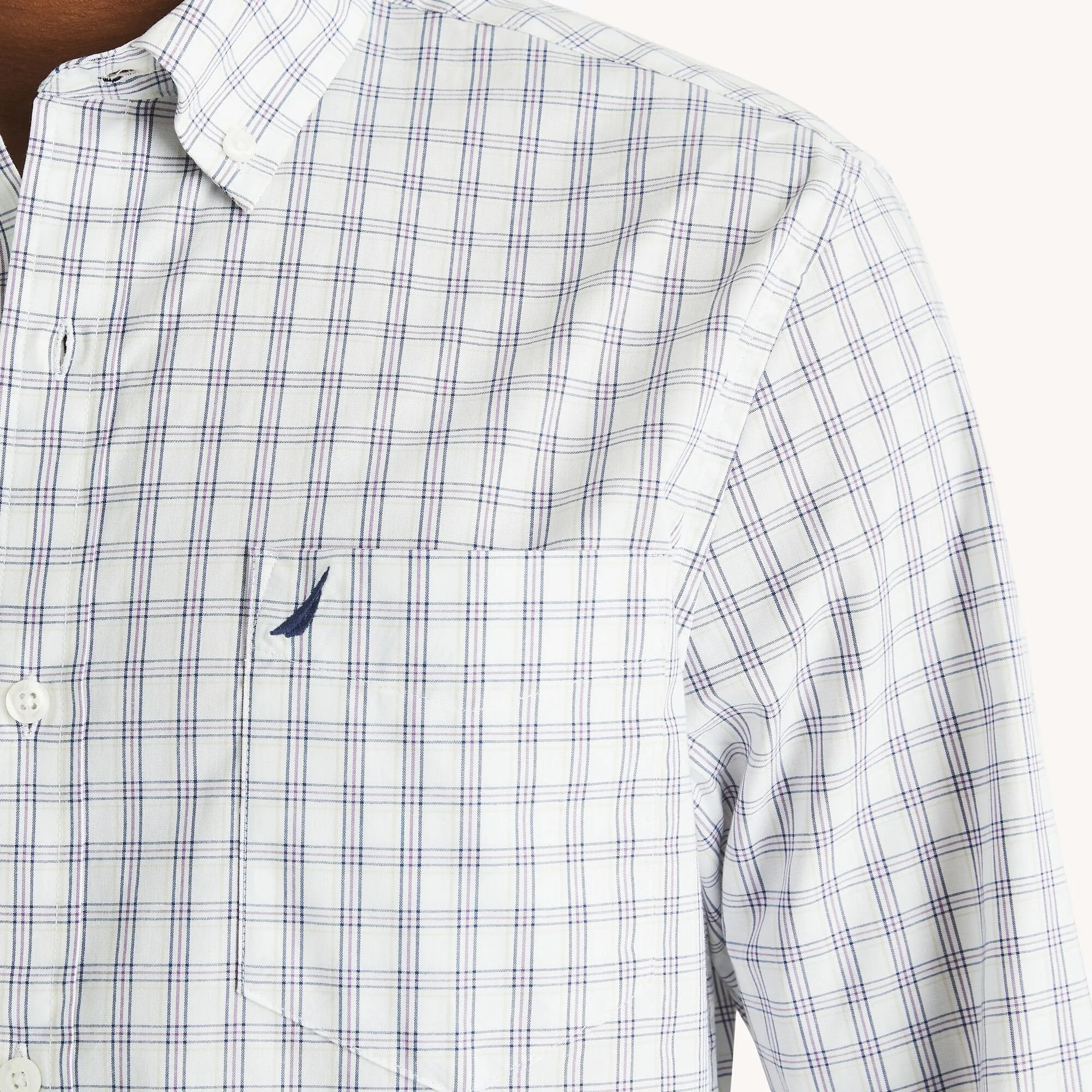 Nautica Mens Slim Fit Wrinkle-Resistant Plaid Wear To Work Shirt