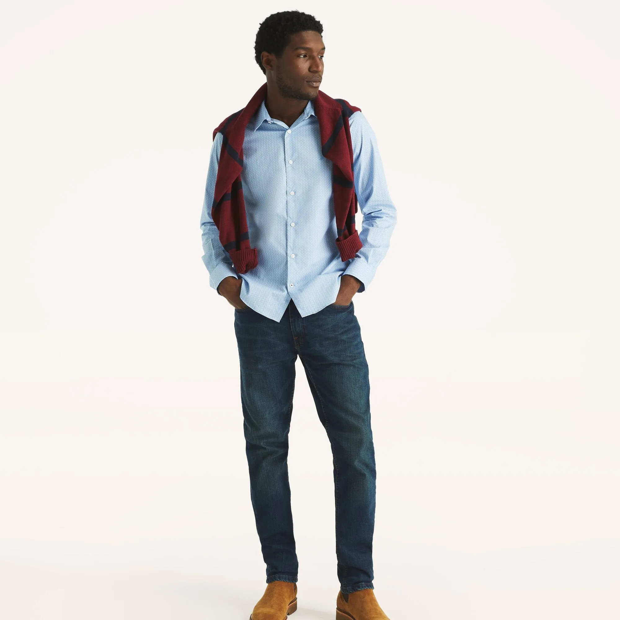 Nautica Mens Slim Fit Wrinkle-Resistant Printed Wear To Work Shirt