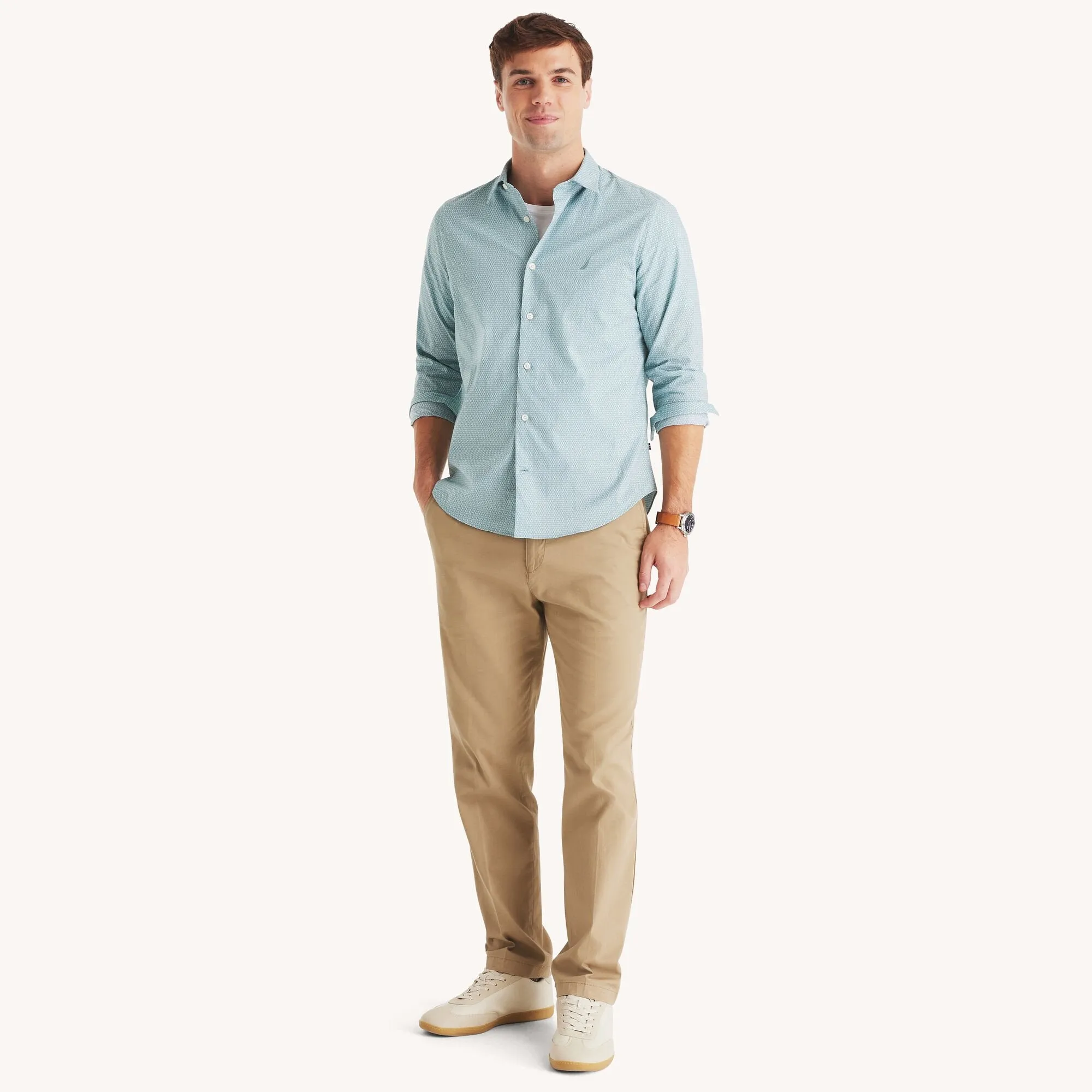 Nautica Mens Slim Fit Wrinkle-Resistant Printed Wear To Work Shirt