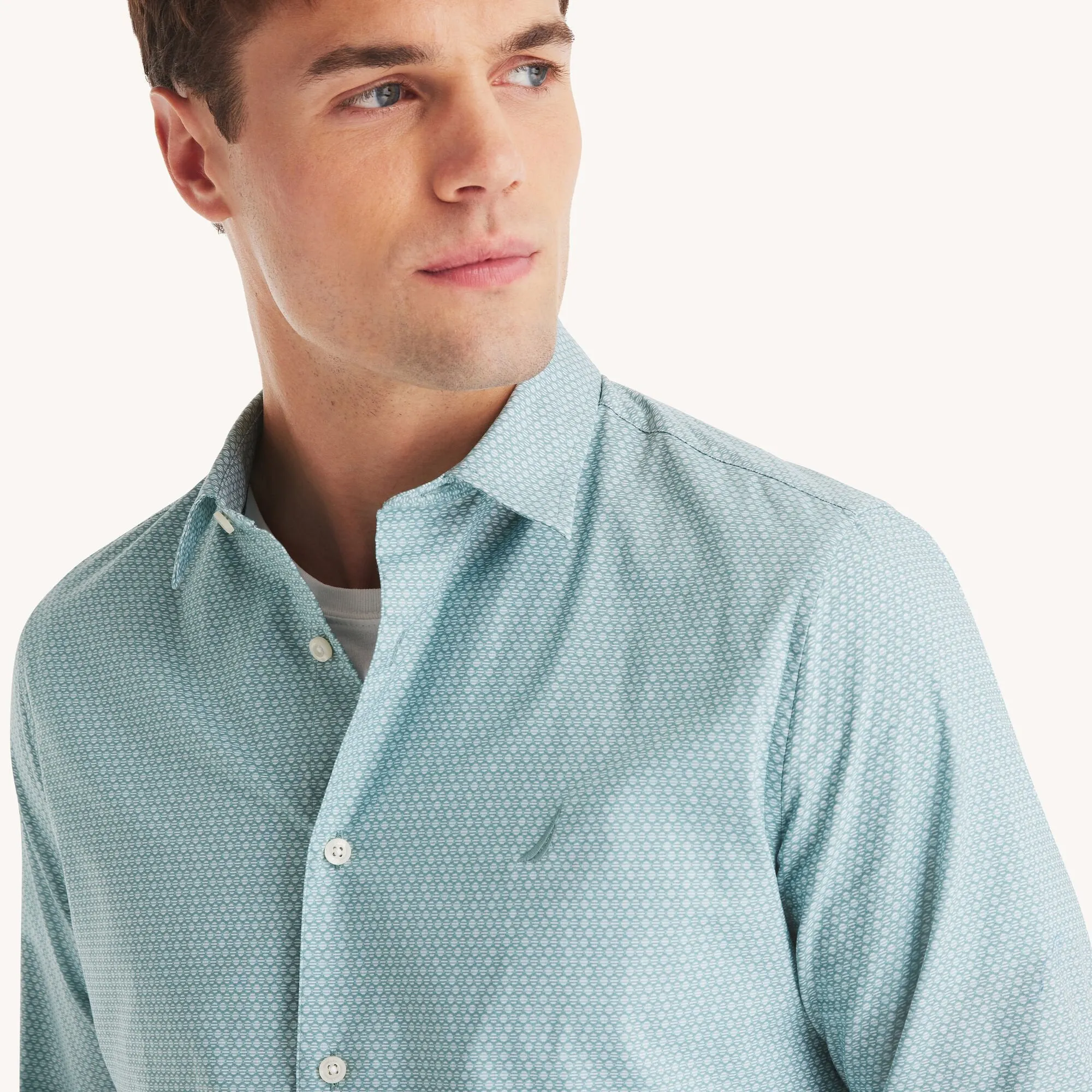 Nautica Mens Slim Fit Wrinkle-Resistant Printed Wear To Work Shirt