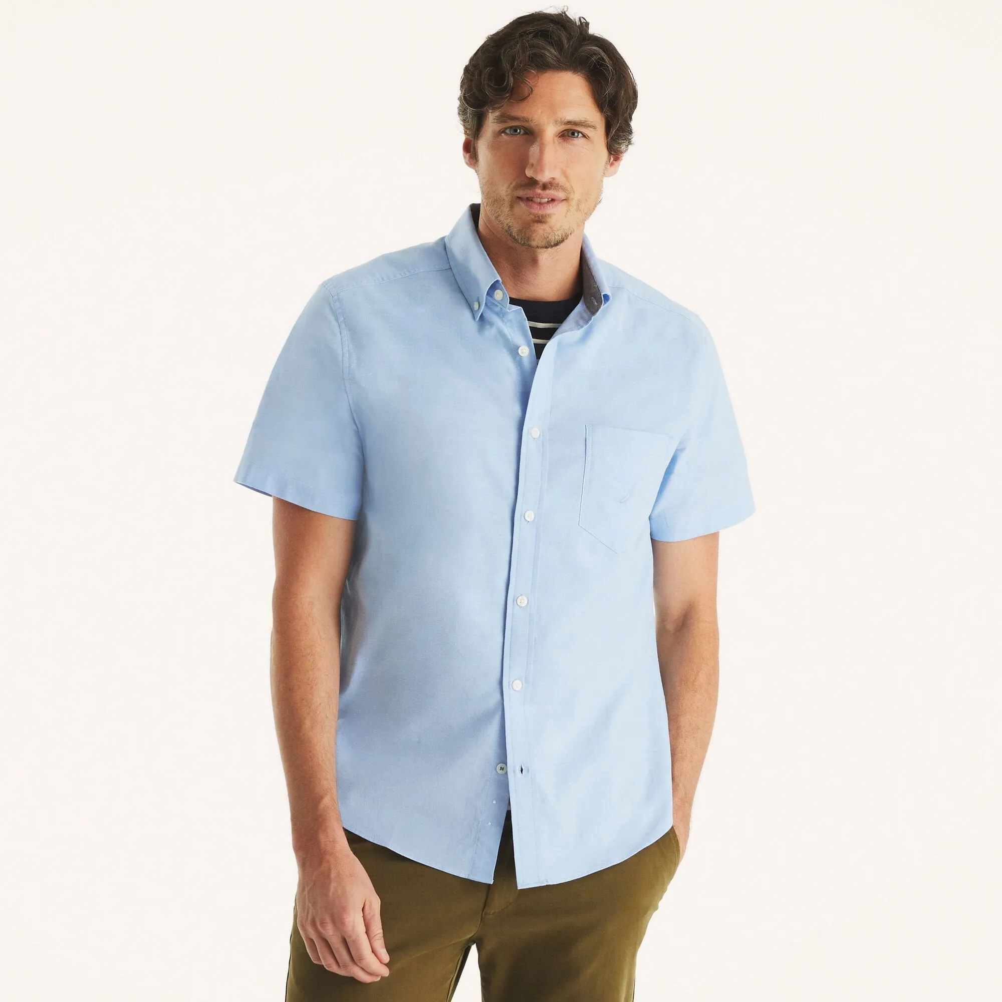 Nautica Mens Solid Oxford Short-Sleeve Shirt