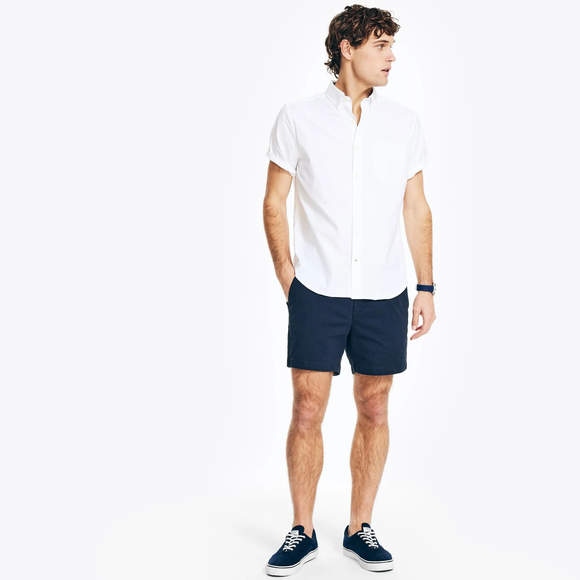 Nautica Mens Solid Oxford Short-Sleeve Shirt