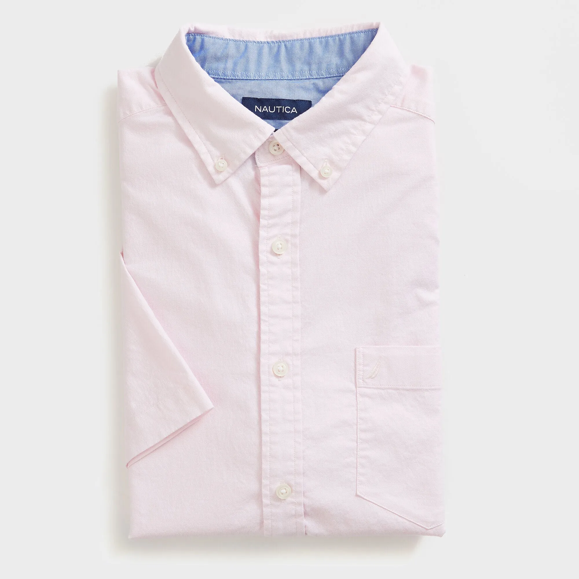 Nautica Mens Solid Oxford Short-Sleeve Shirt