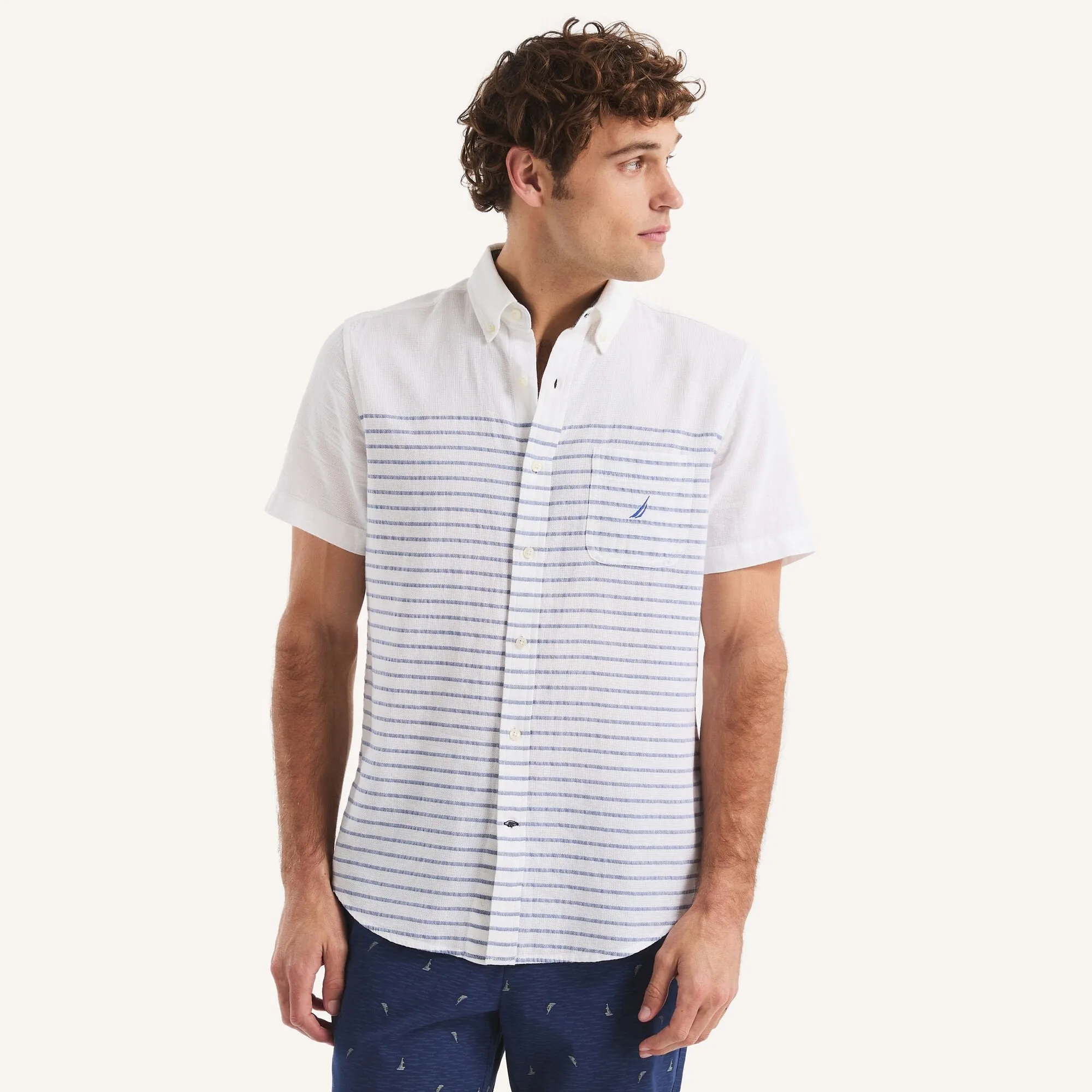 Nautica Mens Striped Short-Sleeve Shirt