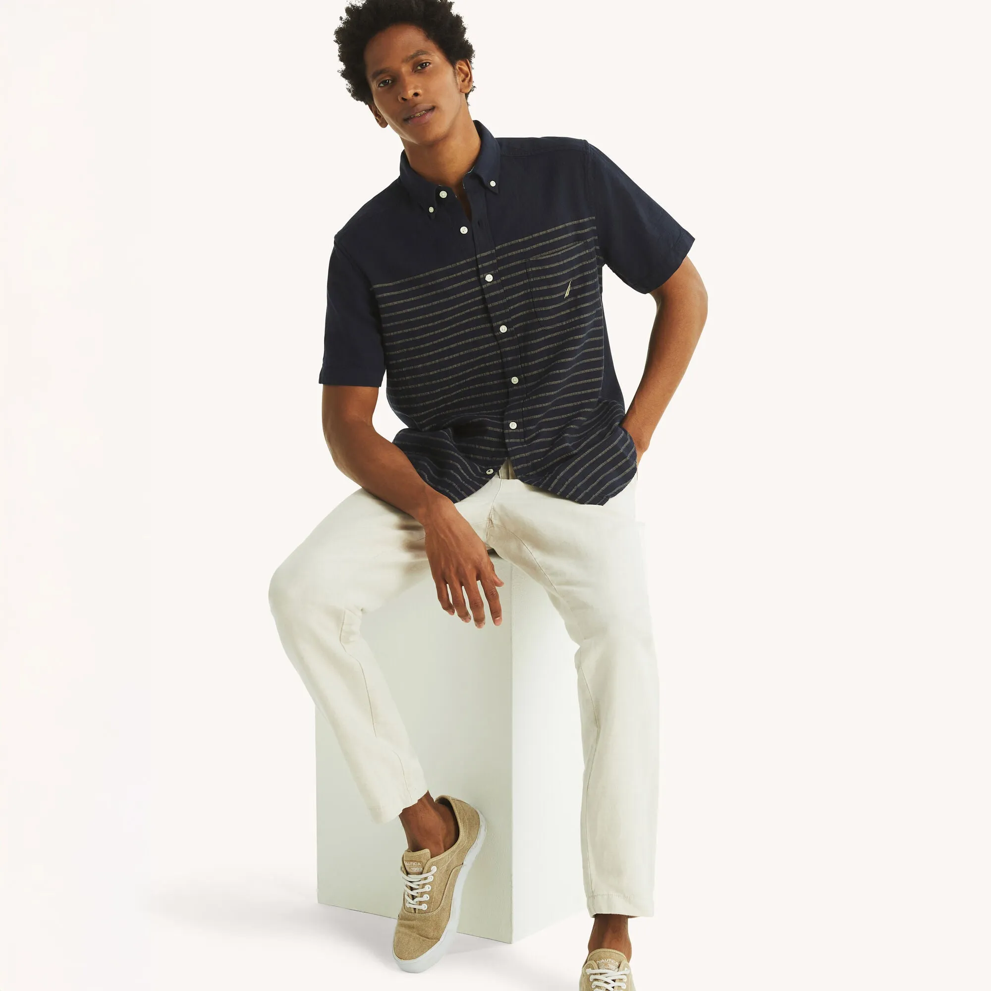 Nautica Mens Striped Short-Sleeve Shirt