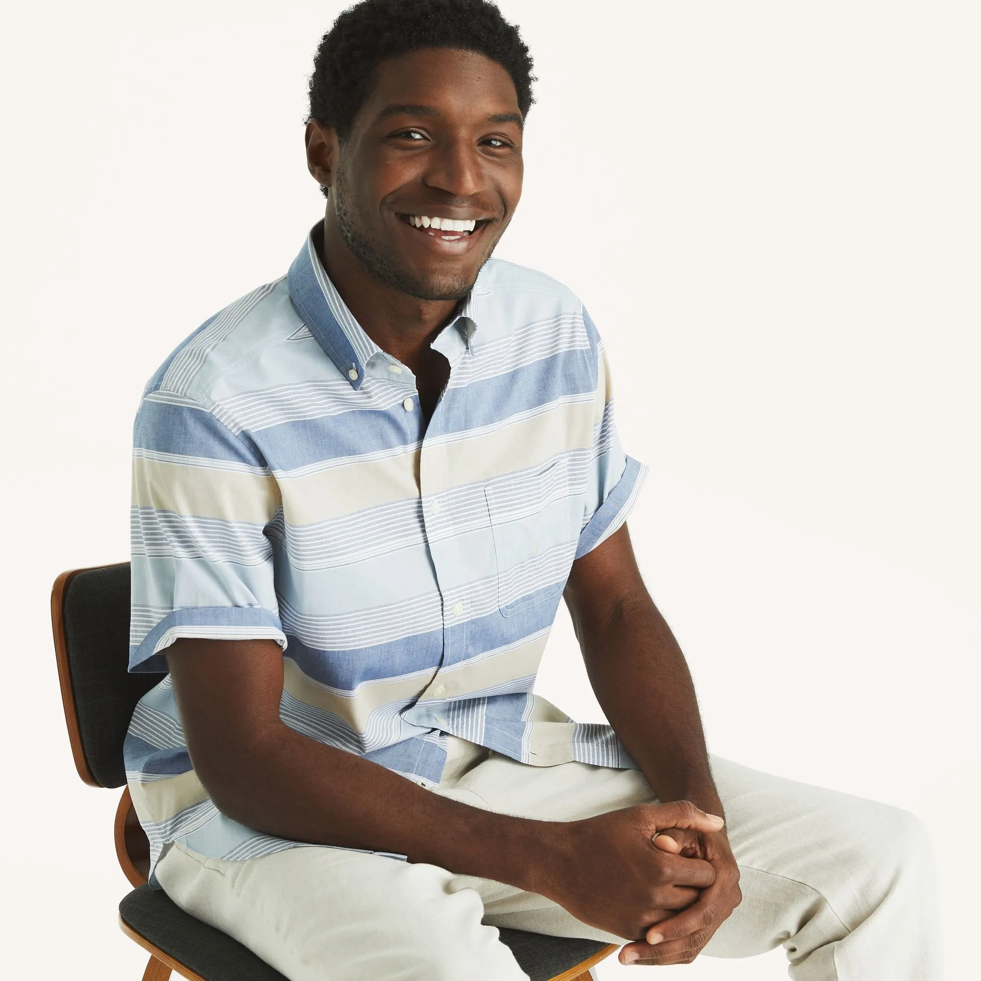 Nautica Mens Striped Short-Sleeve Shirt