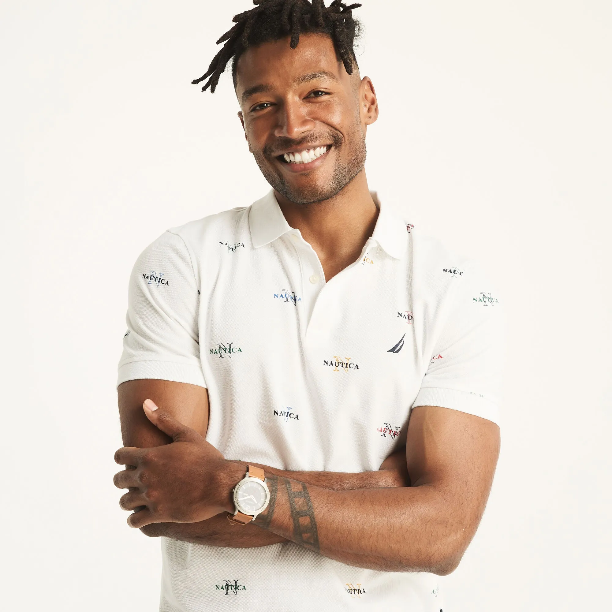 Nautica Mens Sustainably Crafted Classic Fit Printed Deck Polo